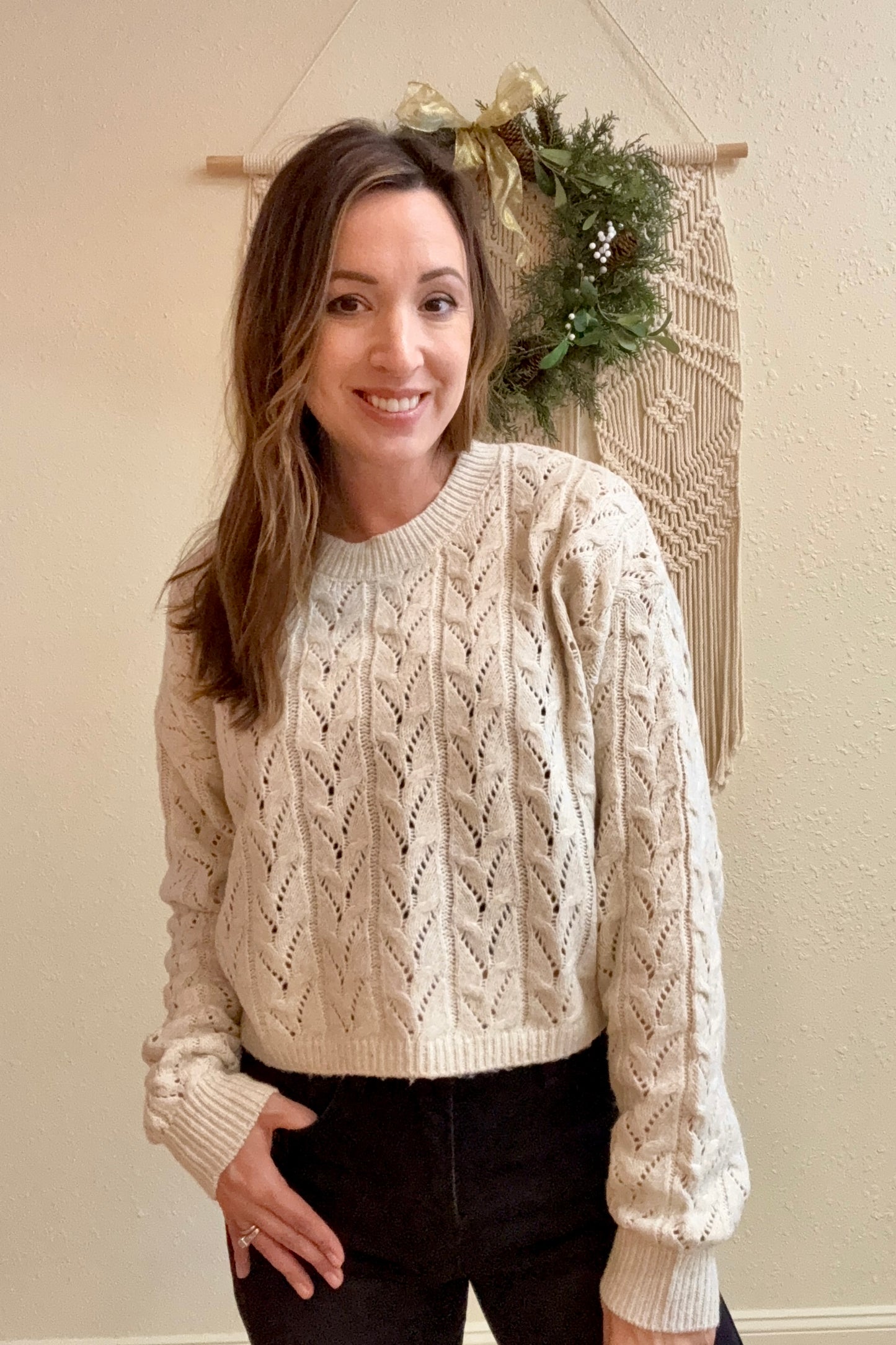 Zara Cropped Cable Knit Sweater
