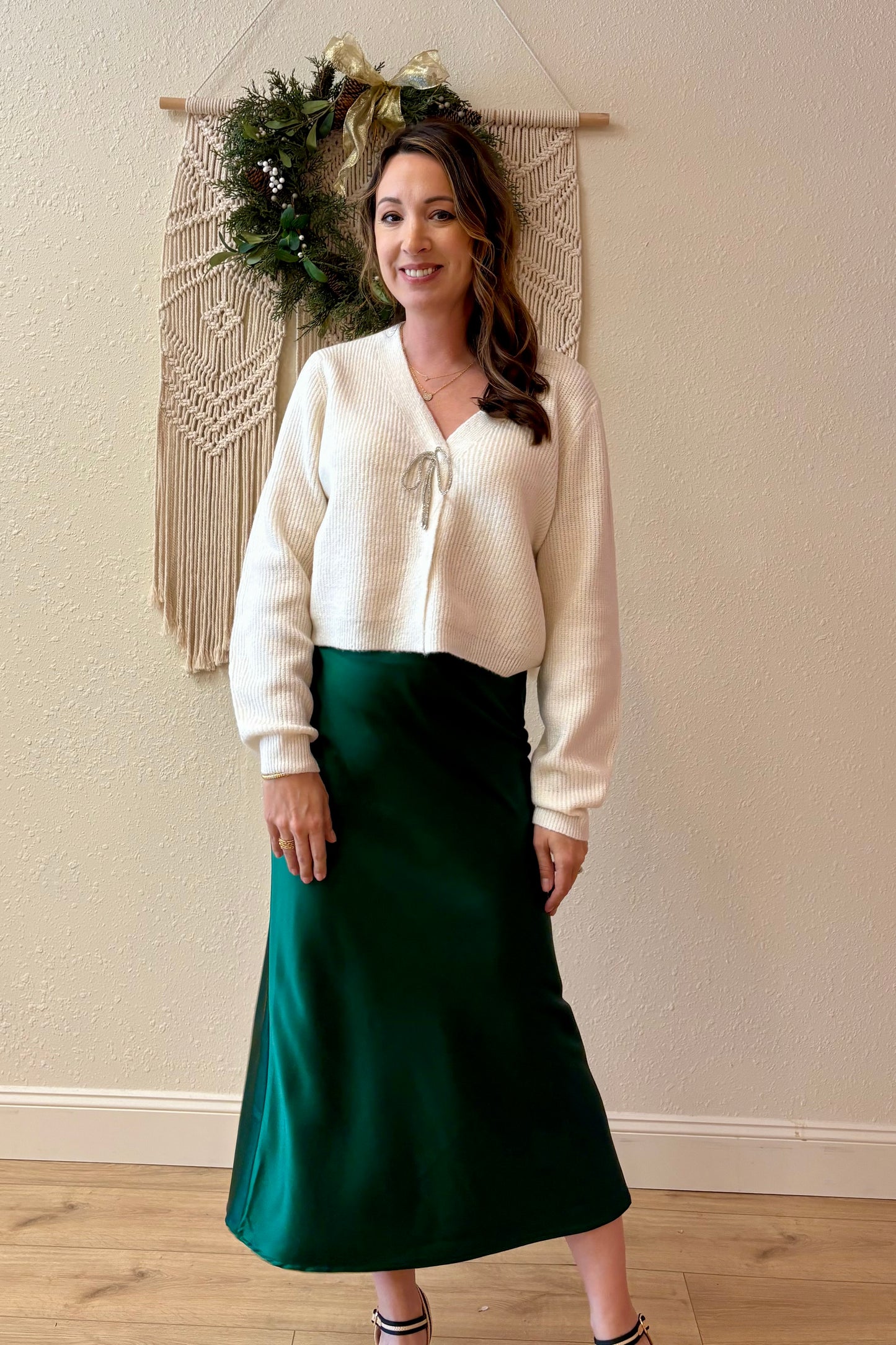 Aniston Satin Slip Skirt Hunter Green