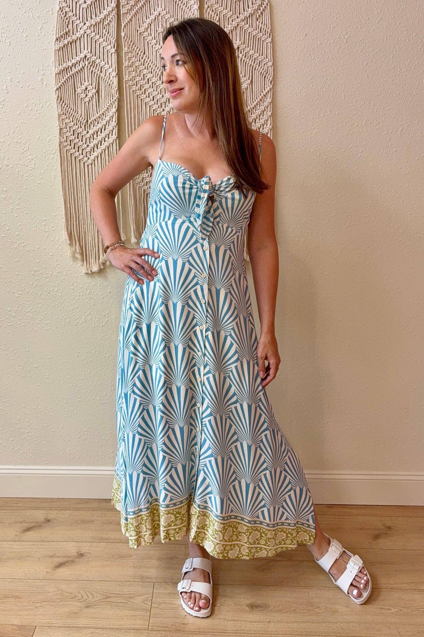 Liliana Shell Print Tie Front Maxi Dress