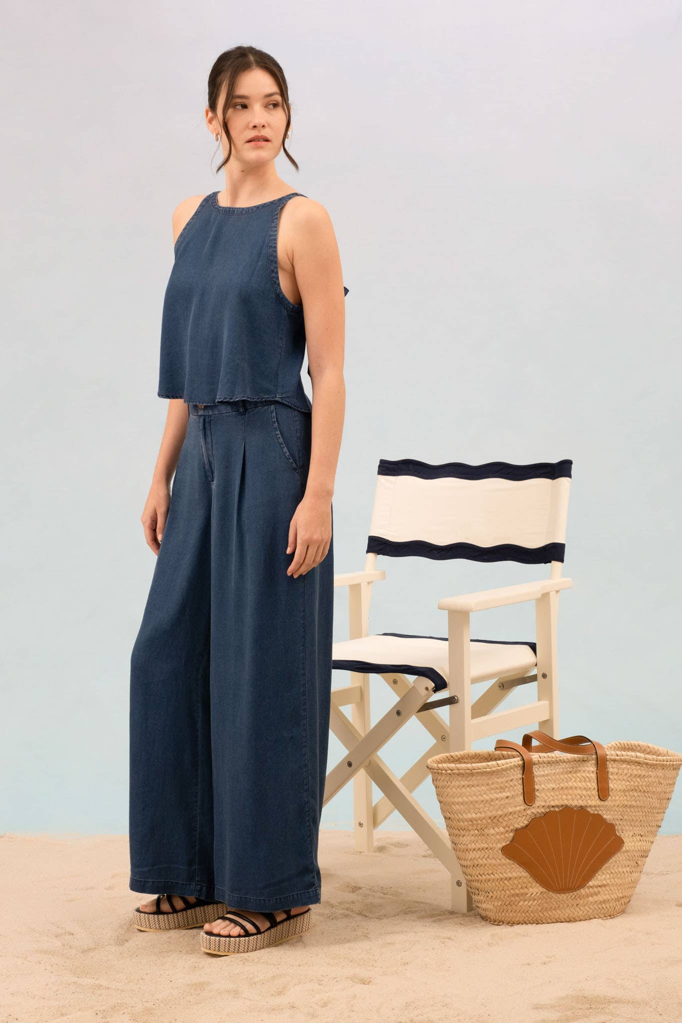 Giselle Bow Tie Chambray Top