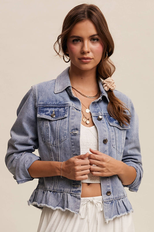 Nova Ruffled Hem Denim Jacket