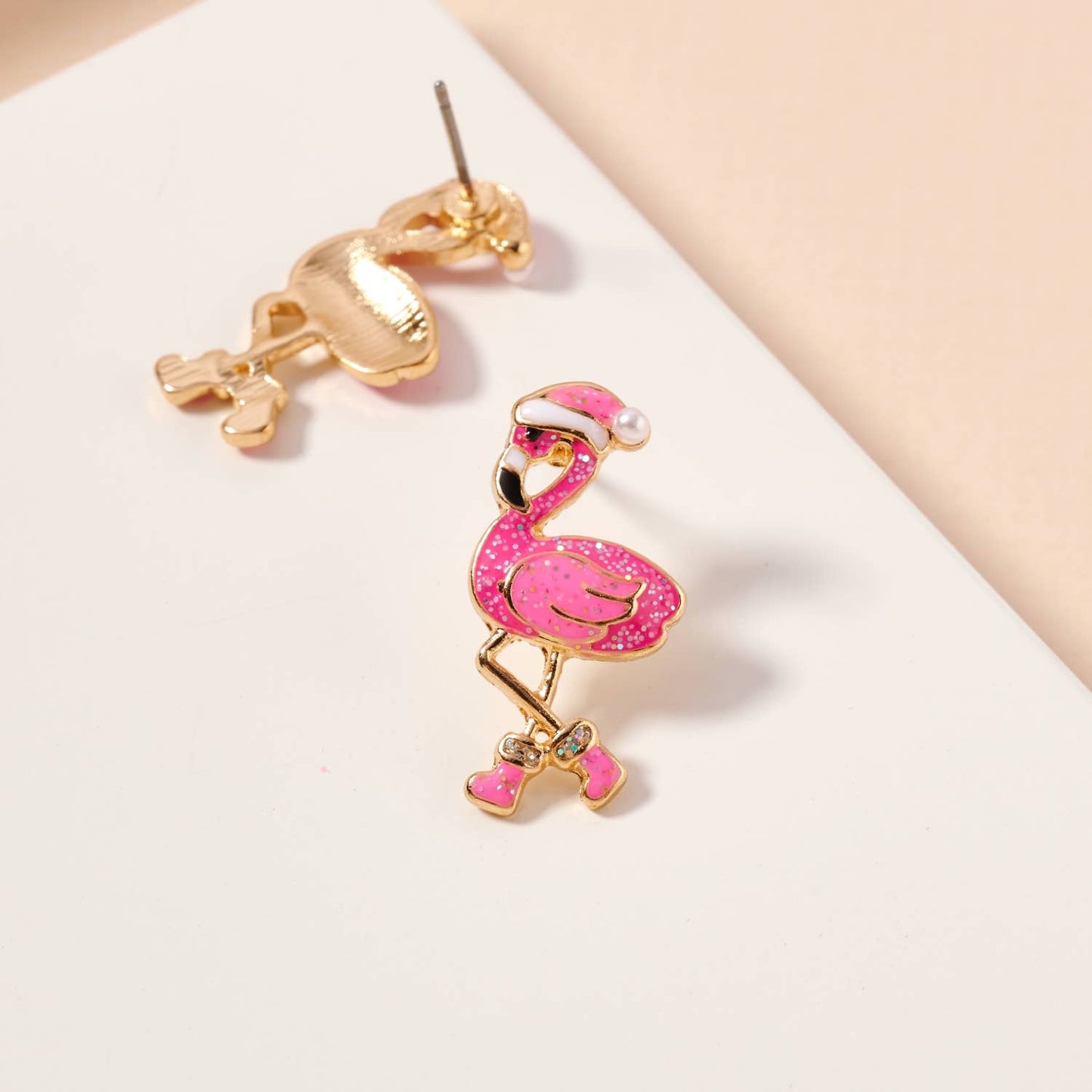 Flamingo Christmas Enamel Stud Earrings