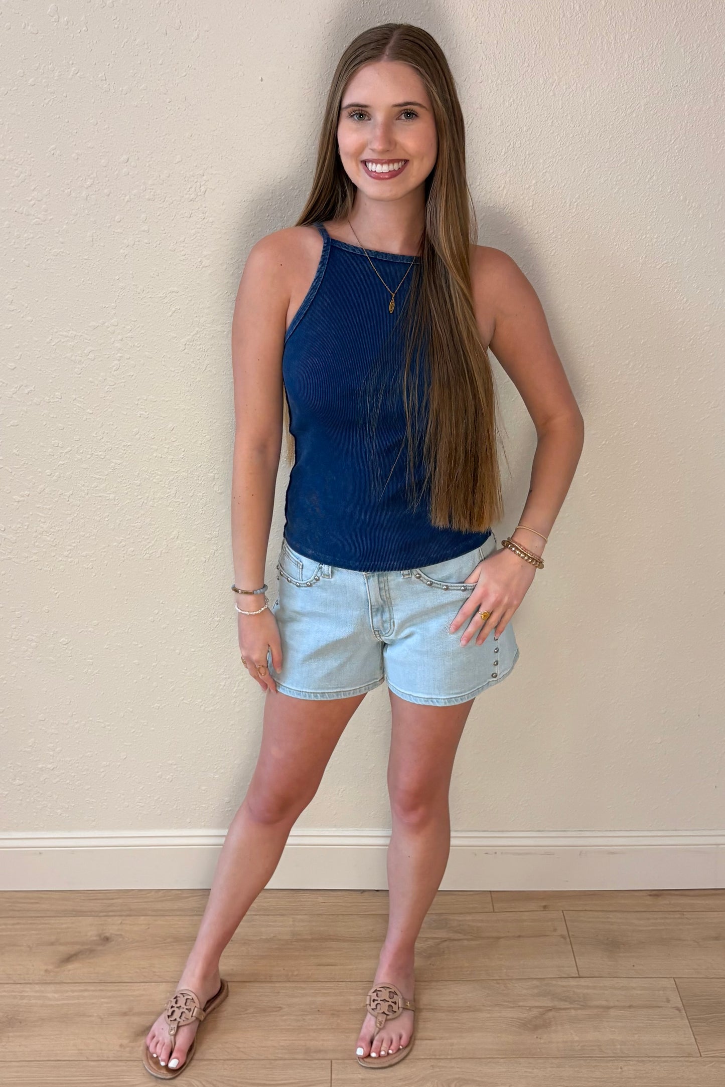 Isabella Navy Square Neck Tank Top