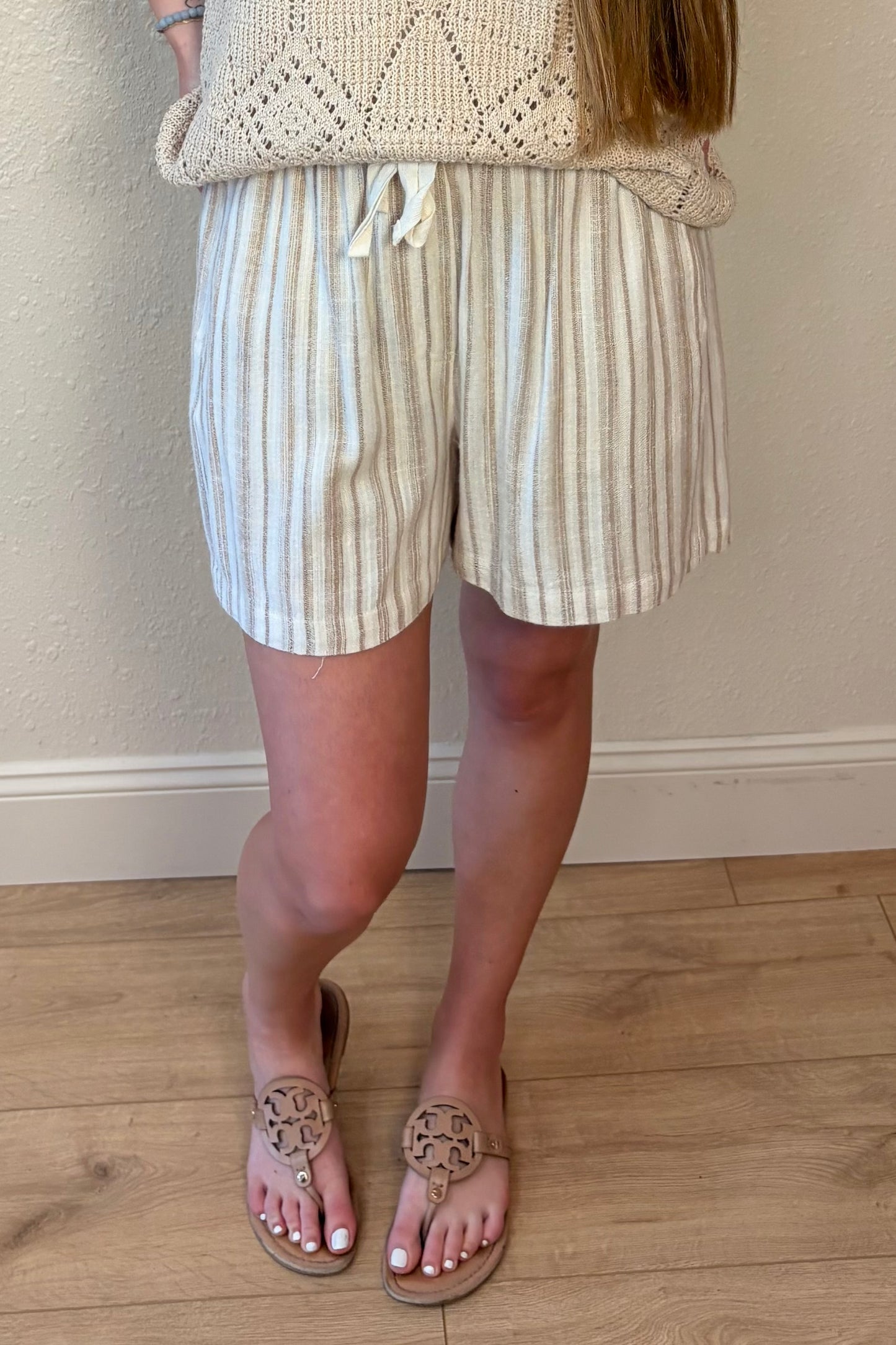 Kaia Stripe Linen Tie Front Shorts