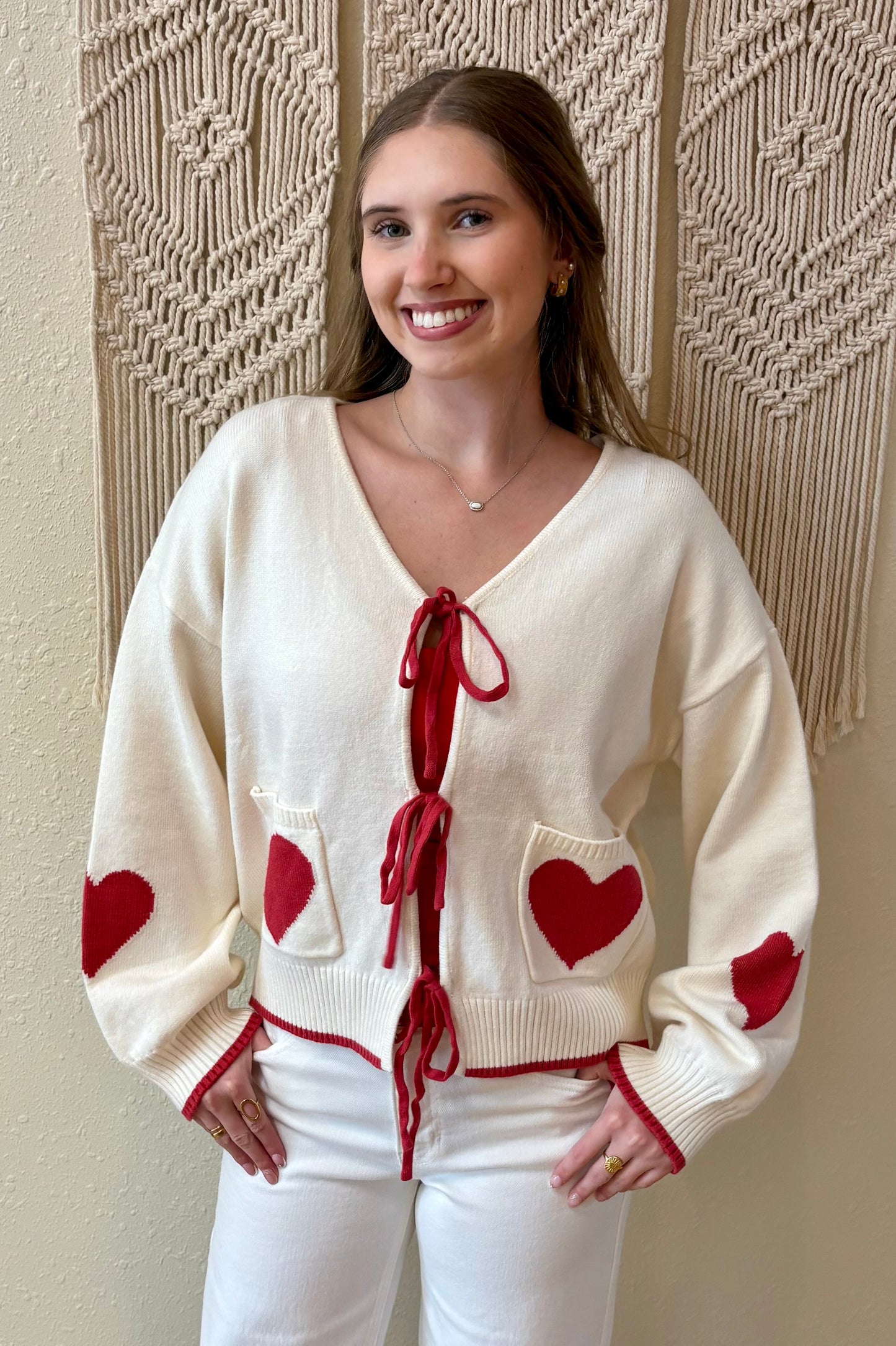 Lola Heart Pocket Tie Front Cardigan Sweater