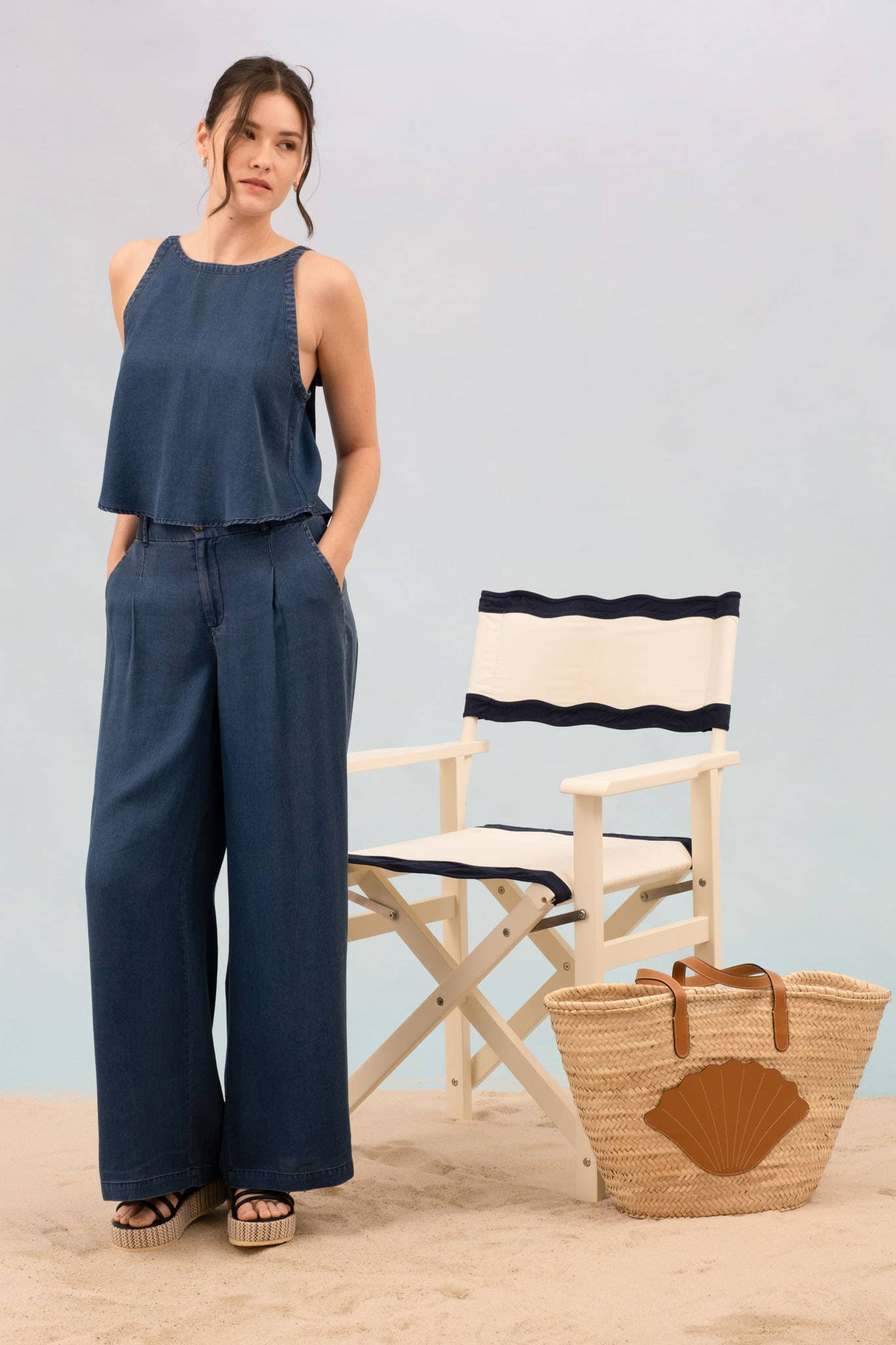 Giselle Bow Tie Chambray Top
