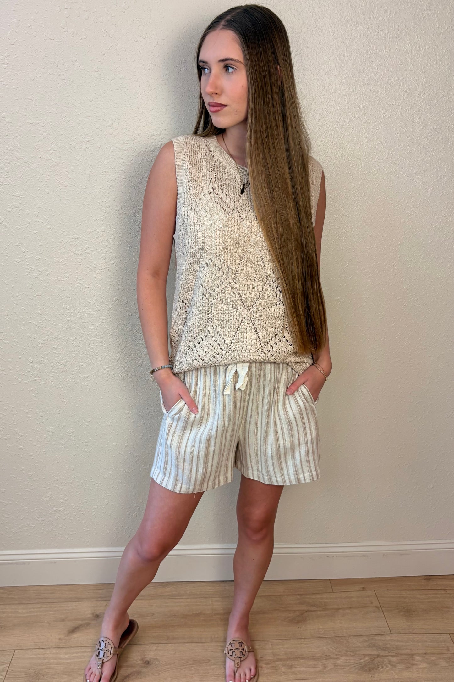 Alina Taupe Crochet Sleeveless Top