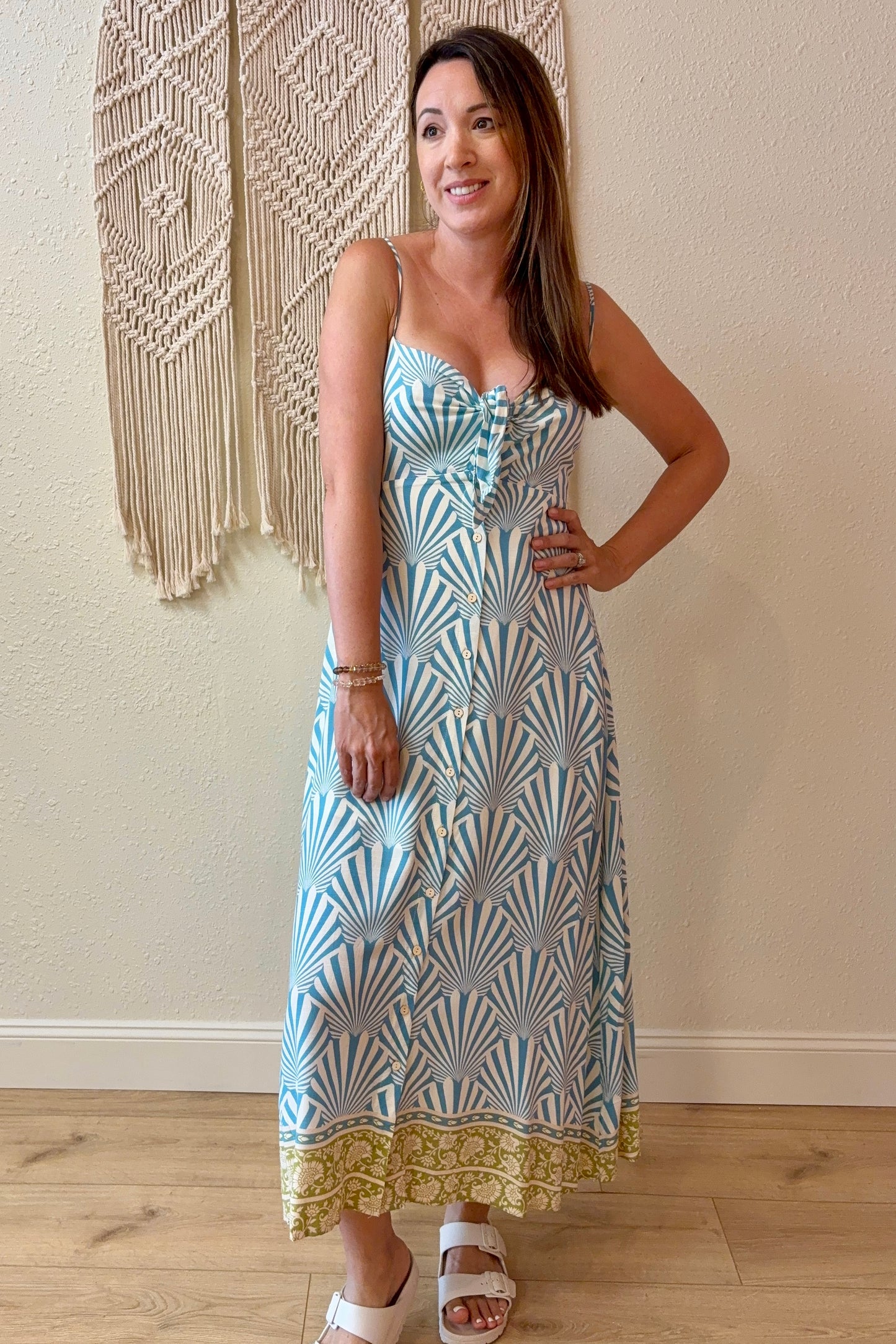 Liliana Shell Print Tie Front Maxi Dress