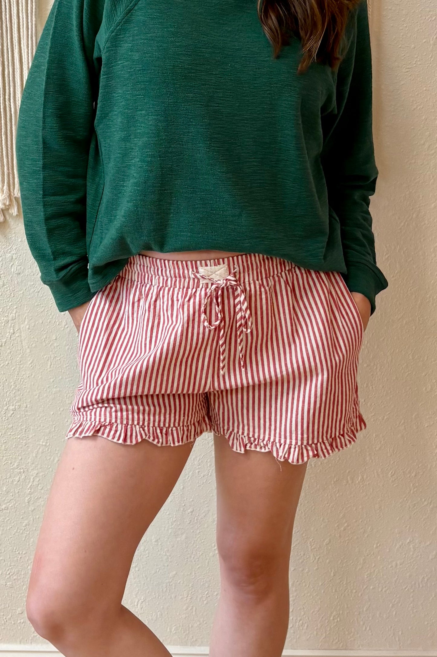 Ruby Red & White Stripe Ruffle Shorts
