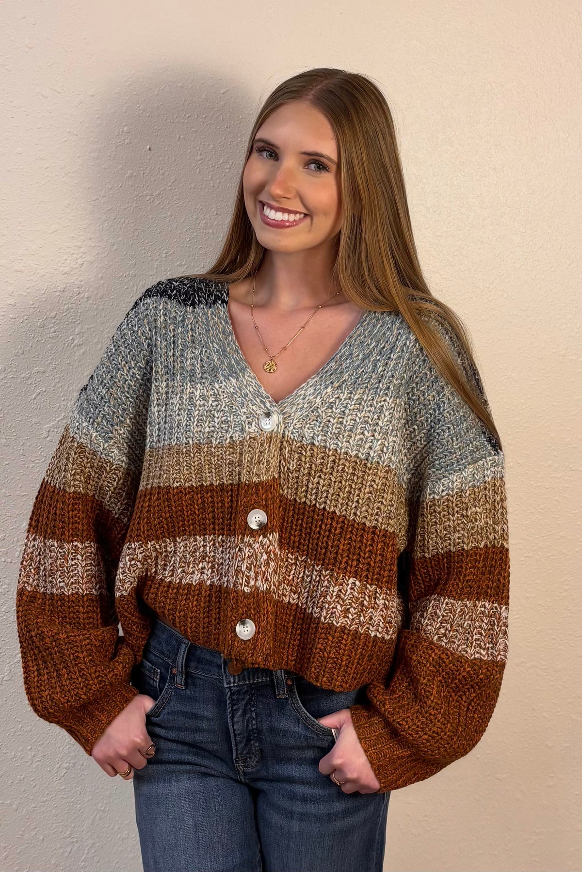 Ember Chunky Striped Cardigan Sweater