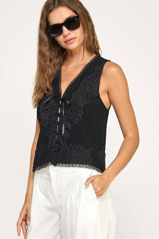 Selene Lace Trim Tie Front Vest