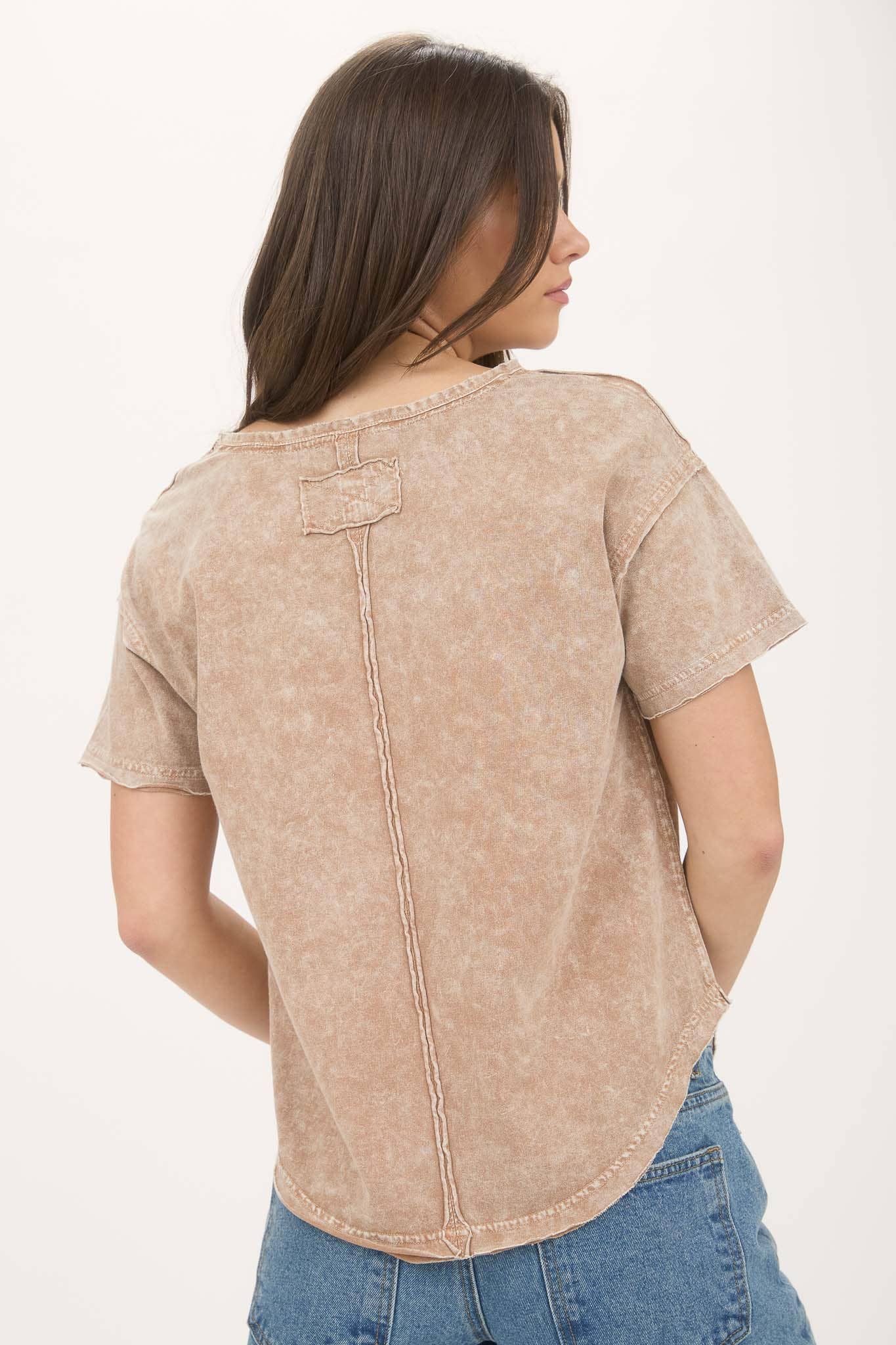 Emily Mineral Washed Scoop Neck Tee Shirt