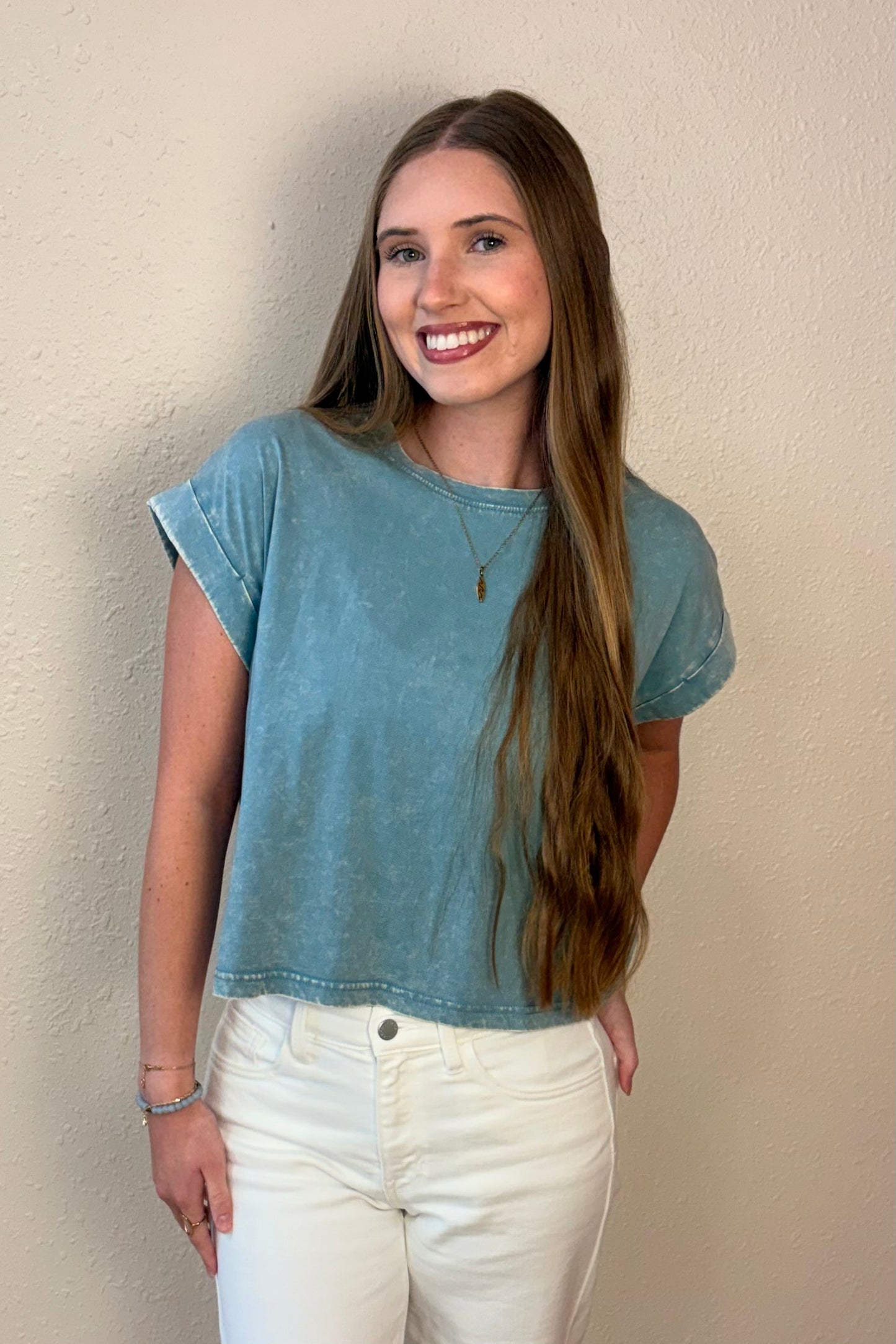 Zara Dusty Blue Mineral Wash T-Shirt