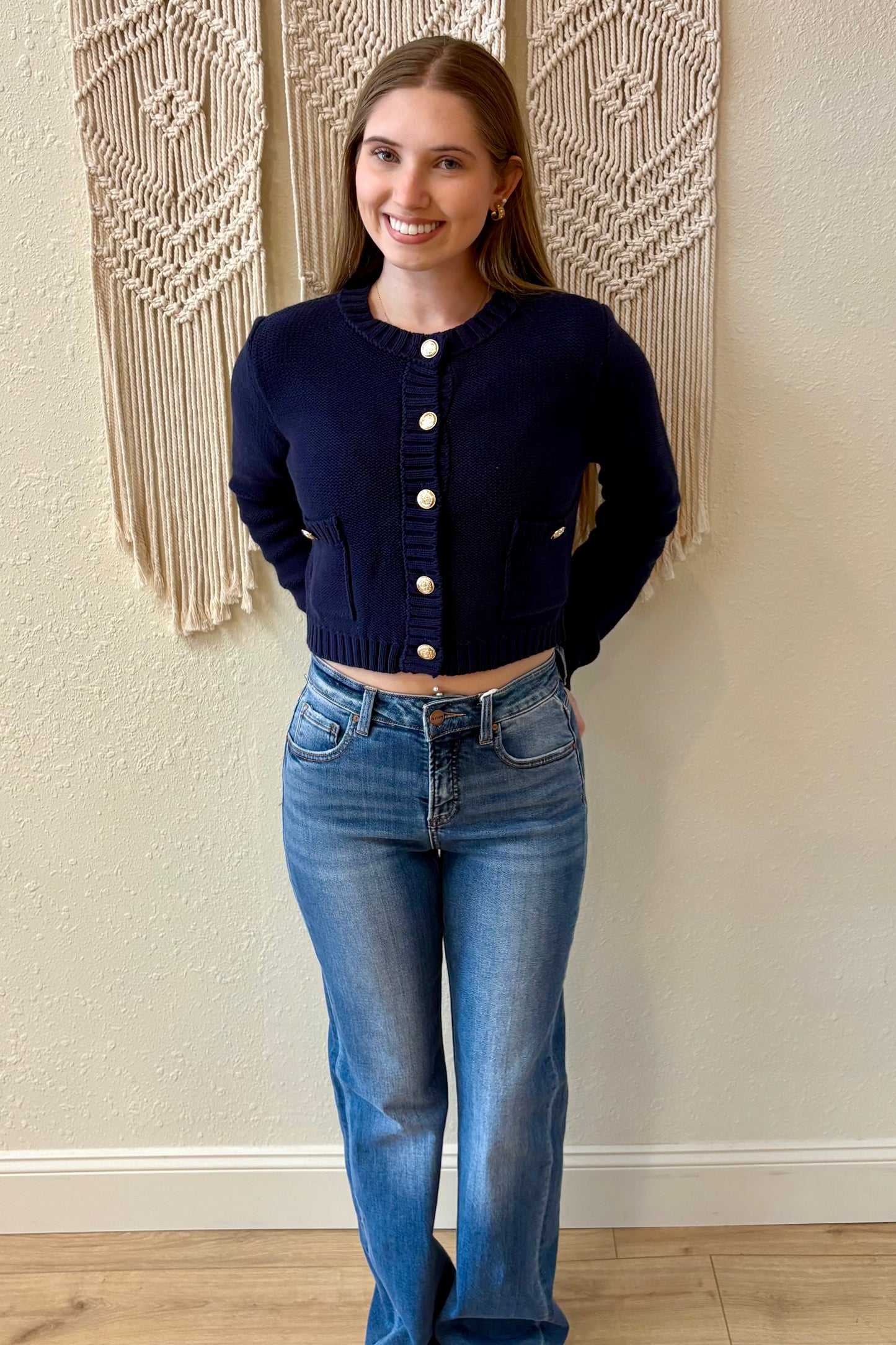 Avery Navy with Gold Buttons Cardigan