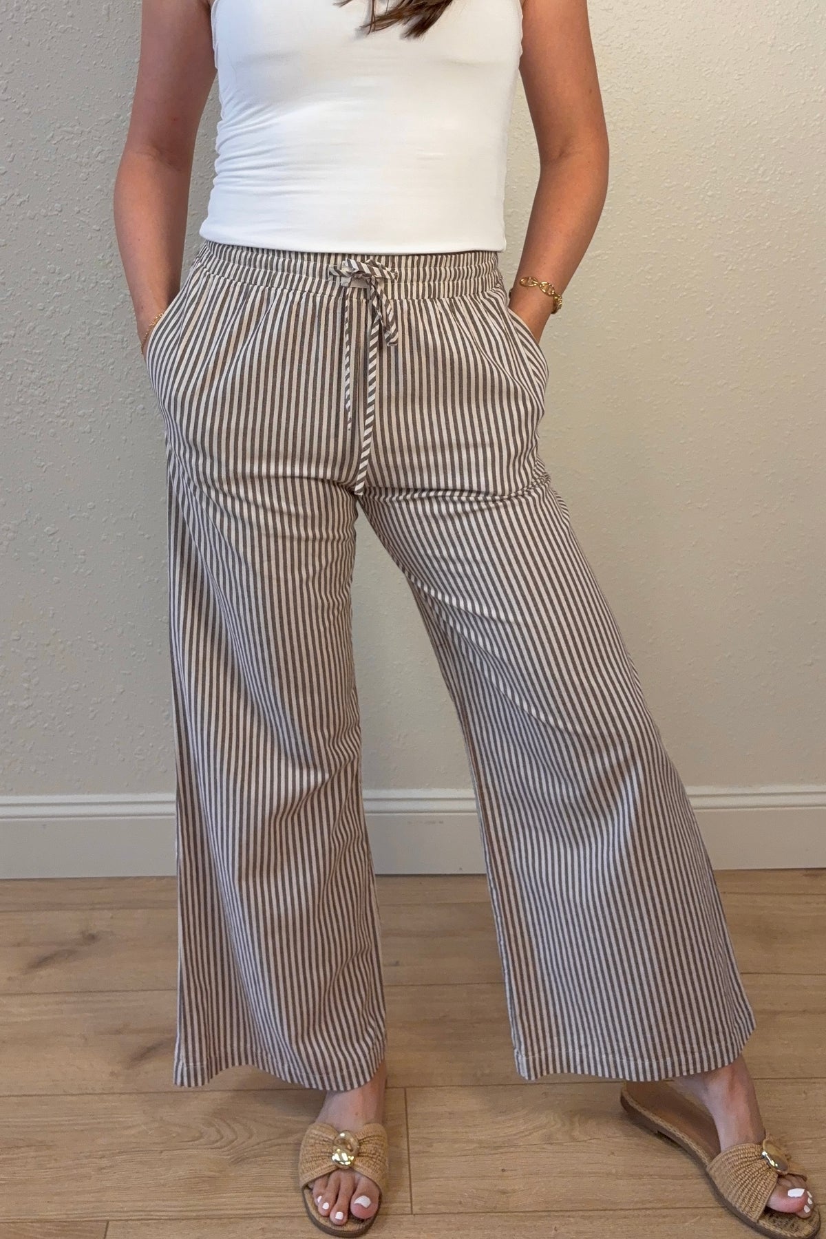 Emma Brown Striped Wide Leg Pants