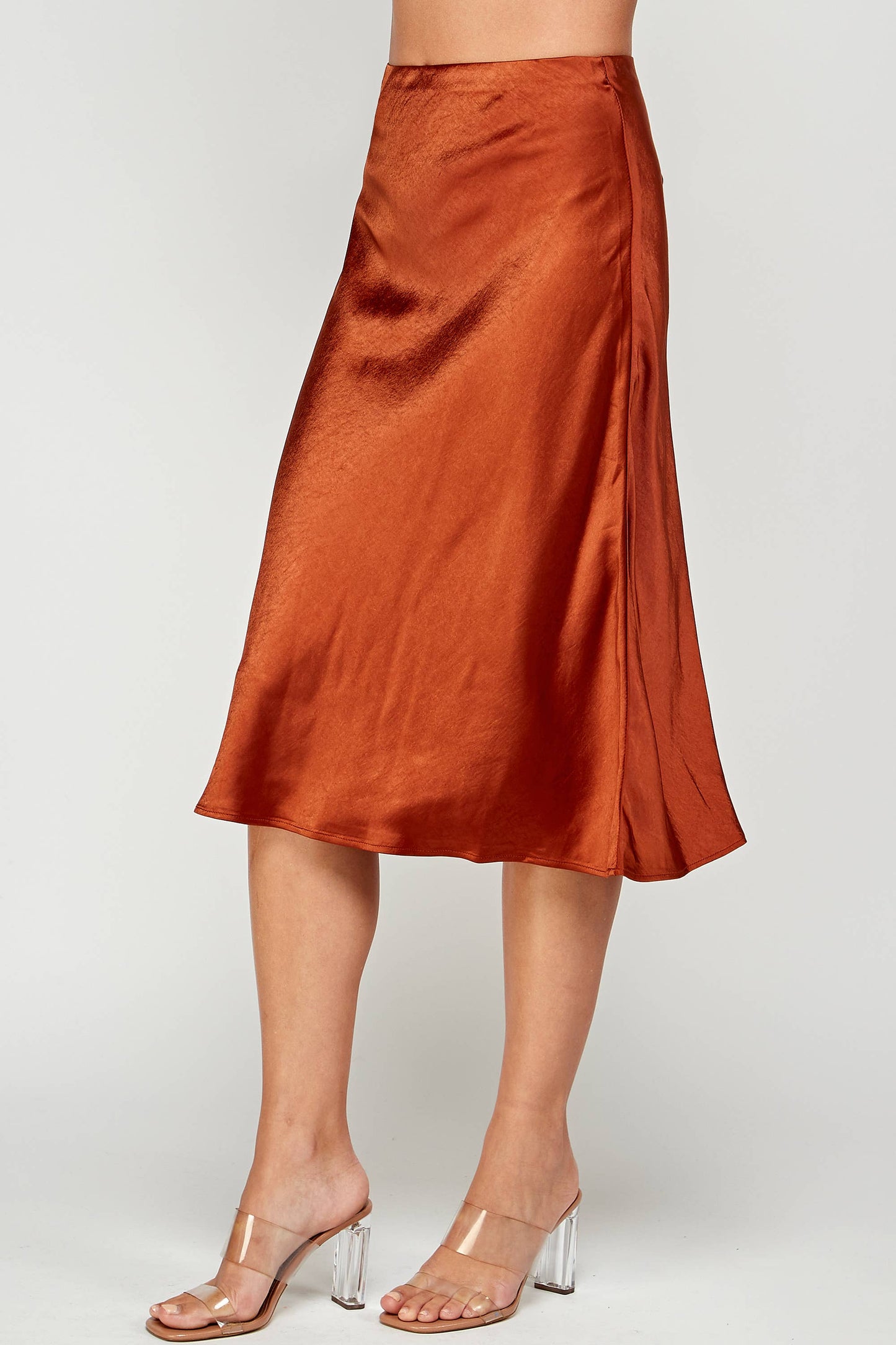 Amber Copper Satin Midi Skirt