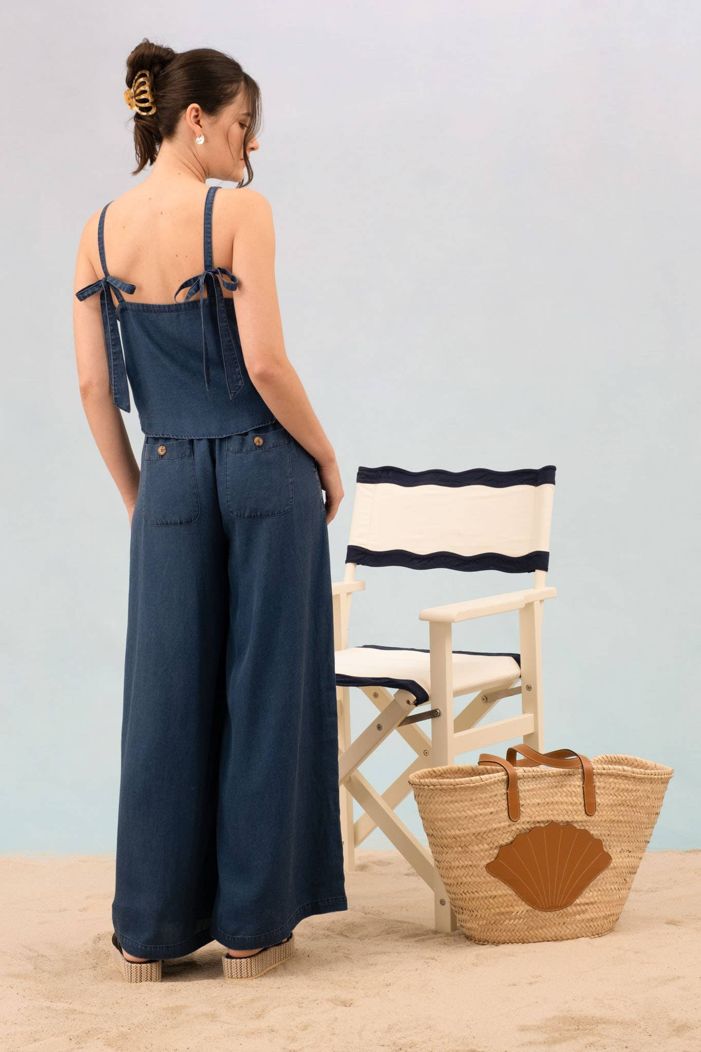 Giselle Bow Tie Chambray Top