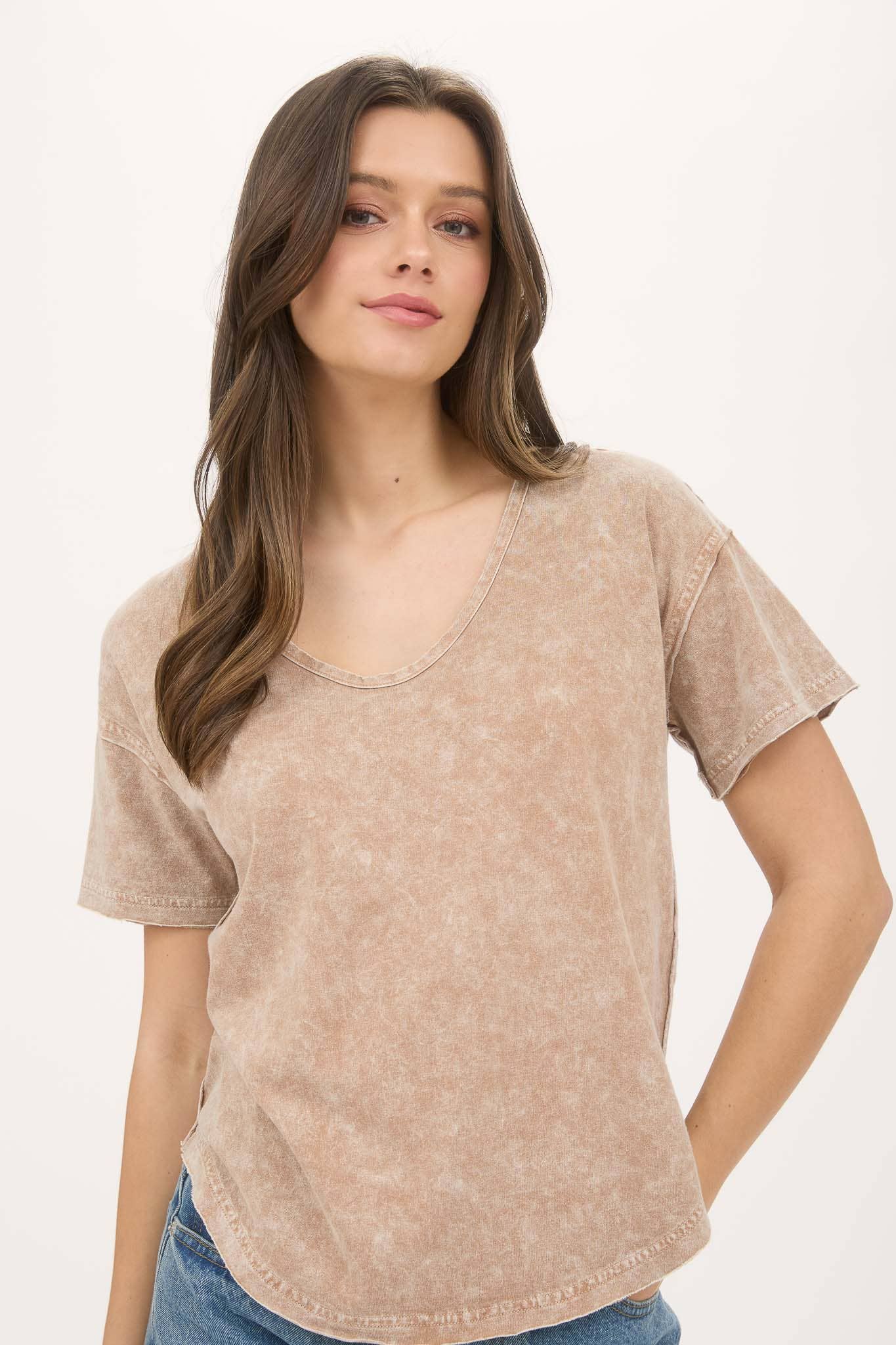 Emily Mineral Washed Scoop Neck Tee Shirt