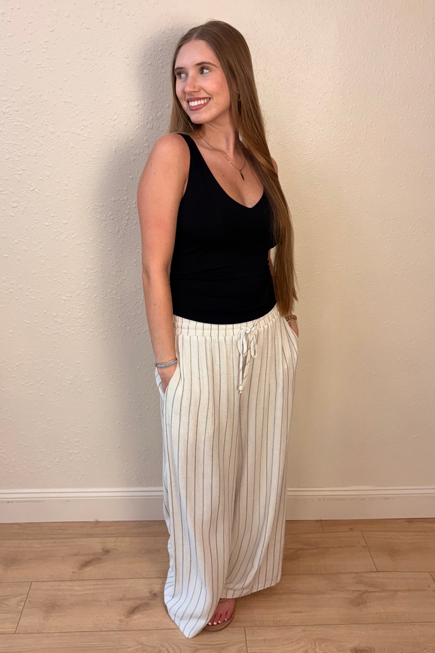 Ariana Pinstripe Wide Leg Linen Pants