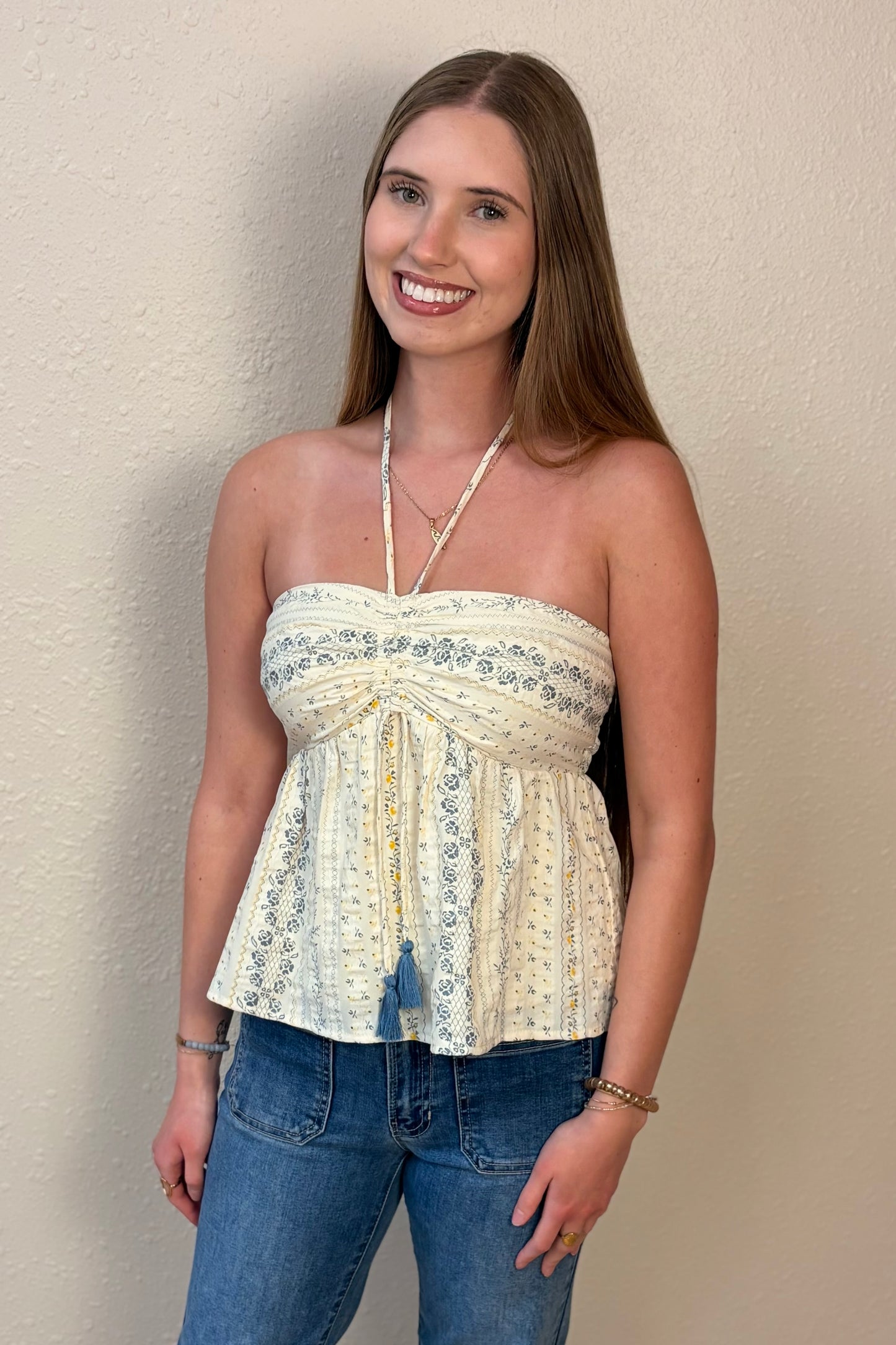 Claire Floral Tie Front Halter Top