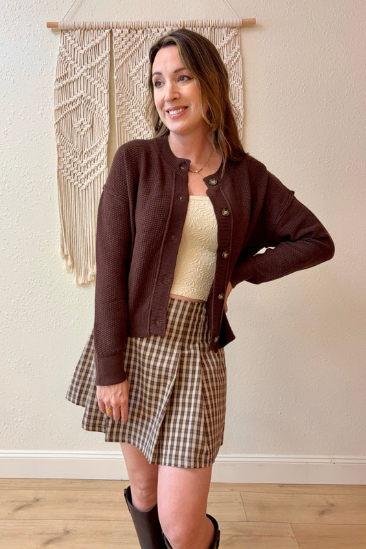 Emery Brown Exposed Seam Cardigan Sweater