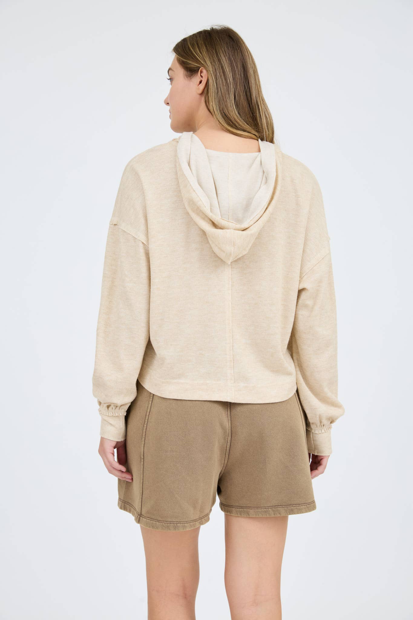Marla Taupe Hooded Long Sleeve Top