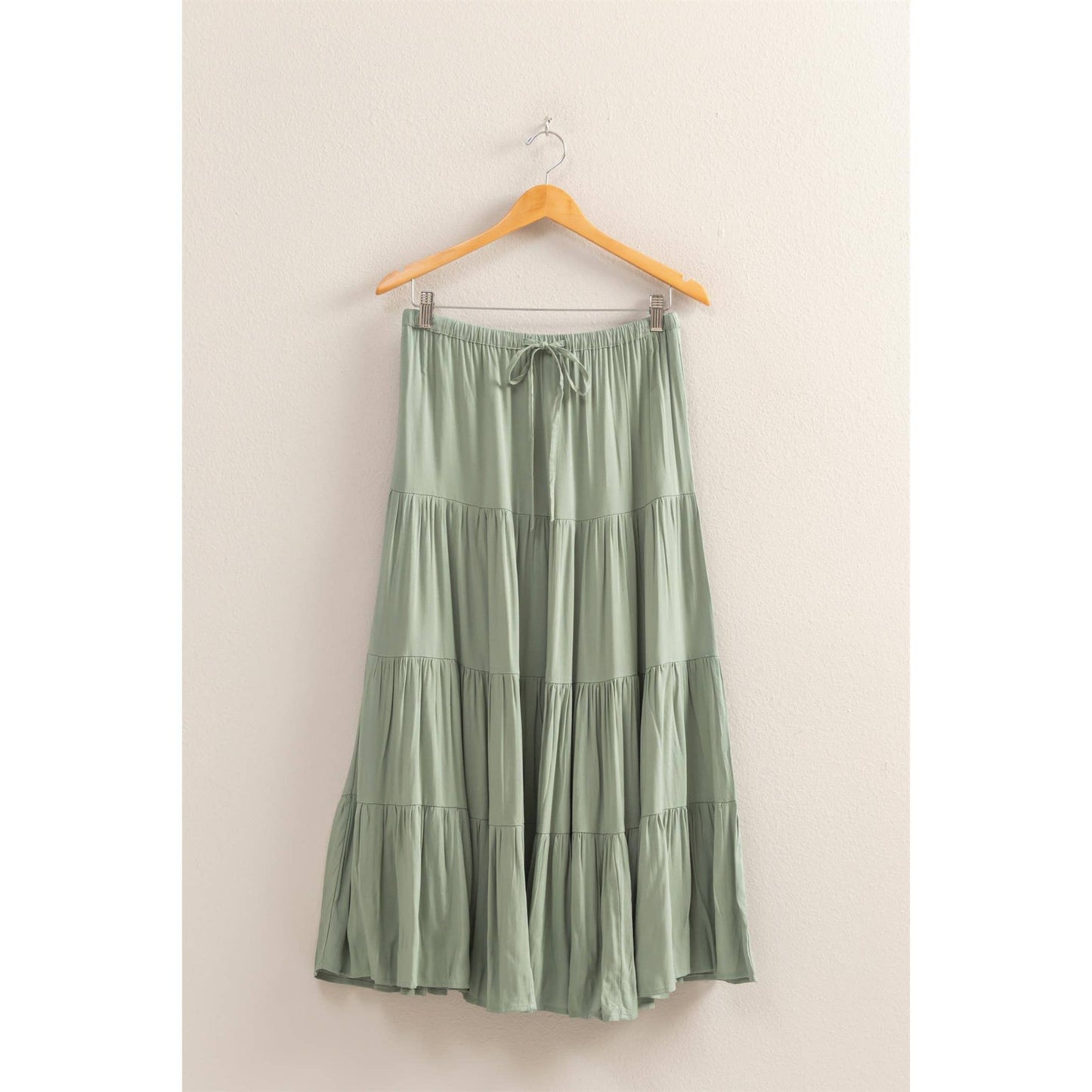 Mariah Sage Green Tiered Maxi Skirt