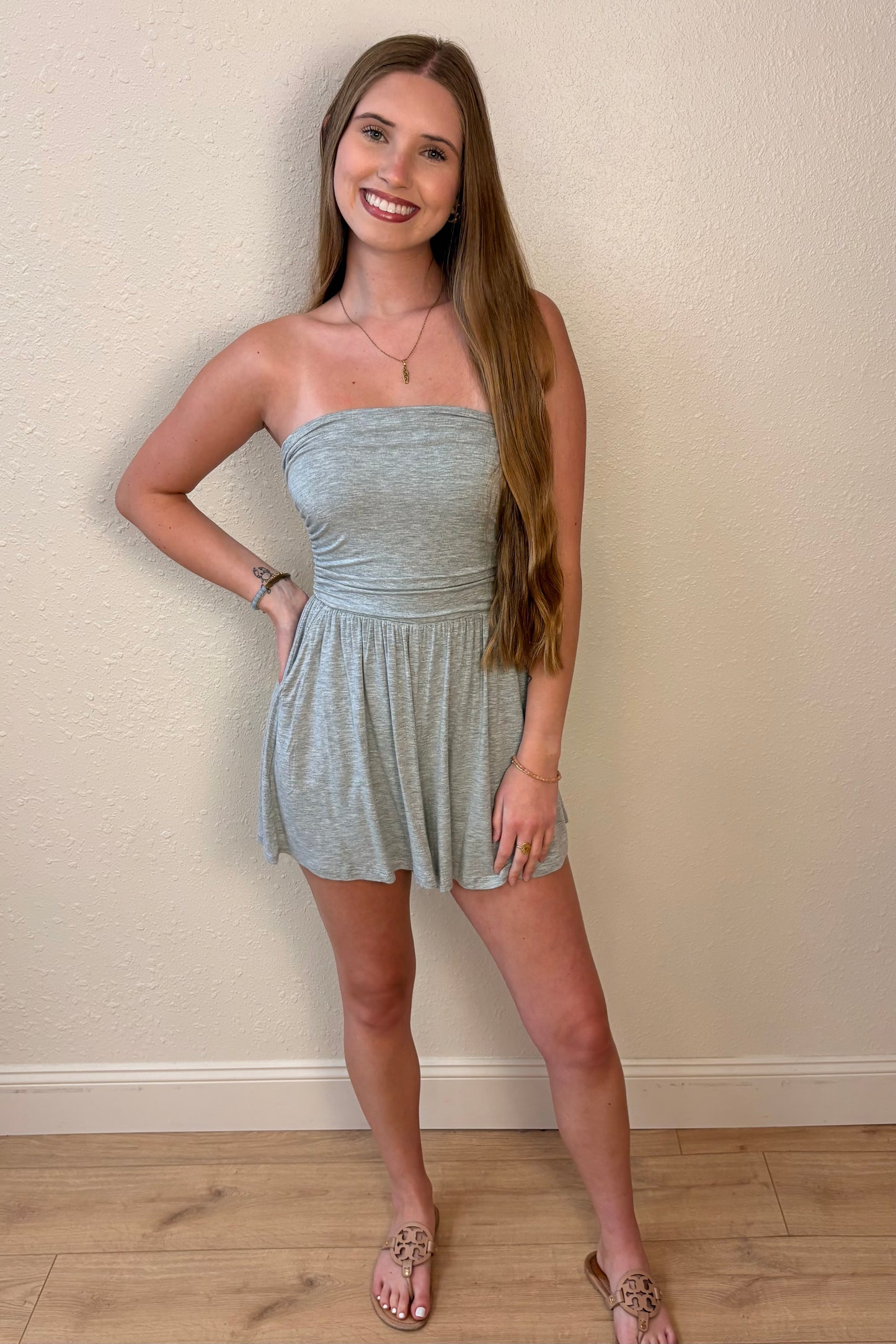 Serenity Gray Strapless Romper