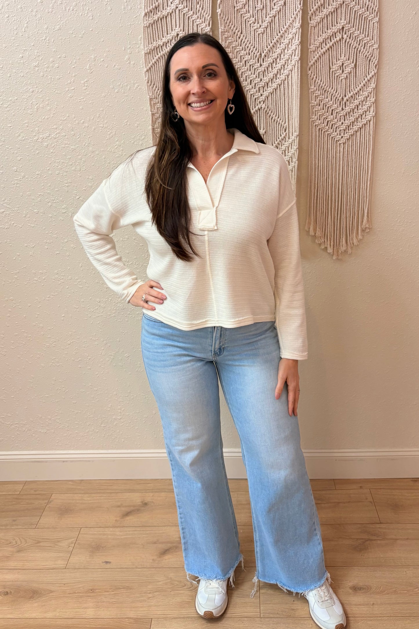 Nora Exposed Seam Knit Polo Top