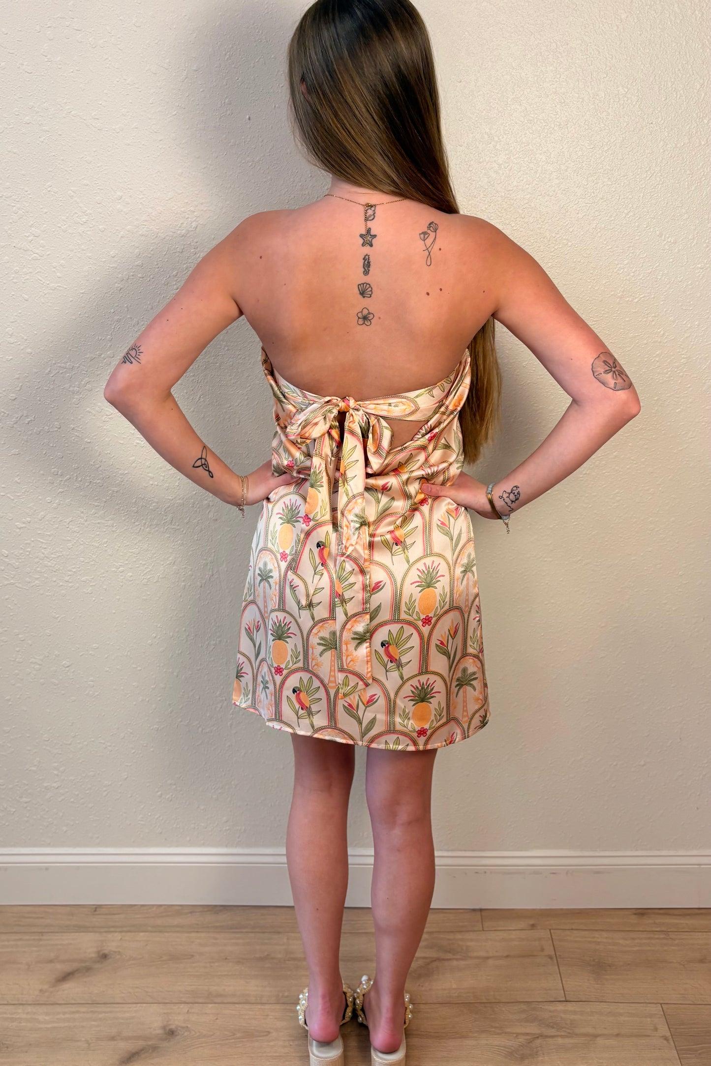 Capri Strapless Tropical Print Mini Dress