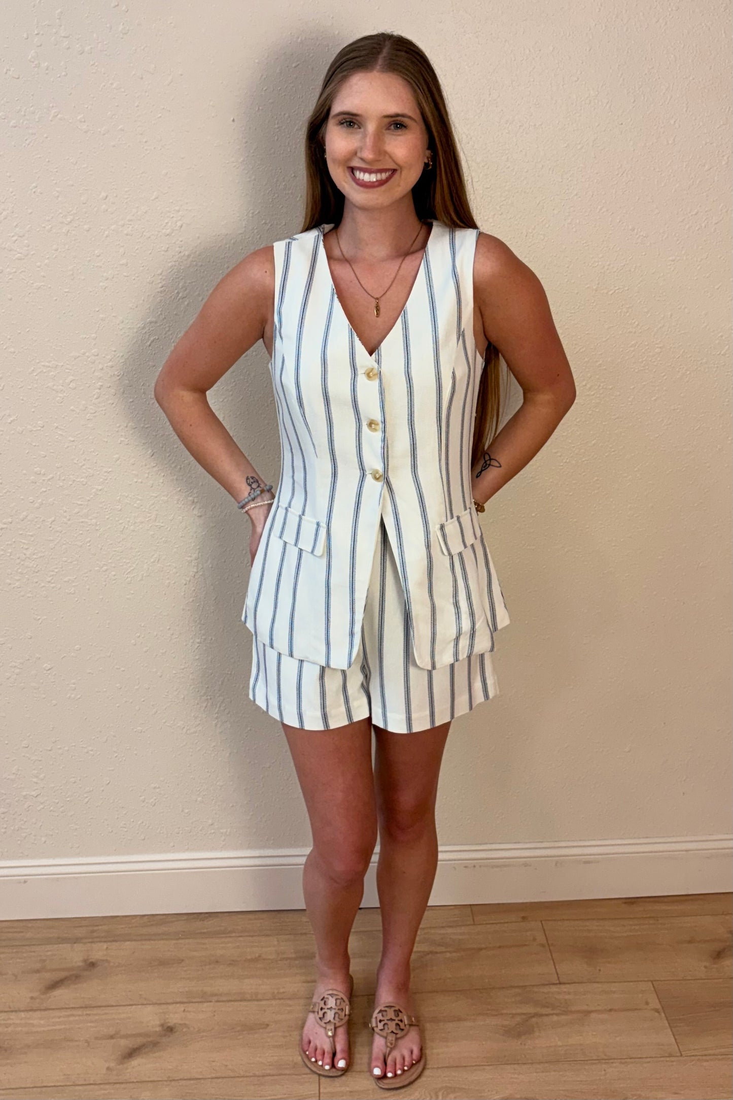 Harper Striped Long Vest Top