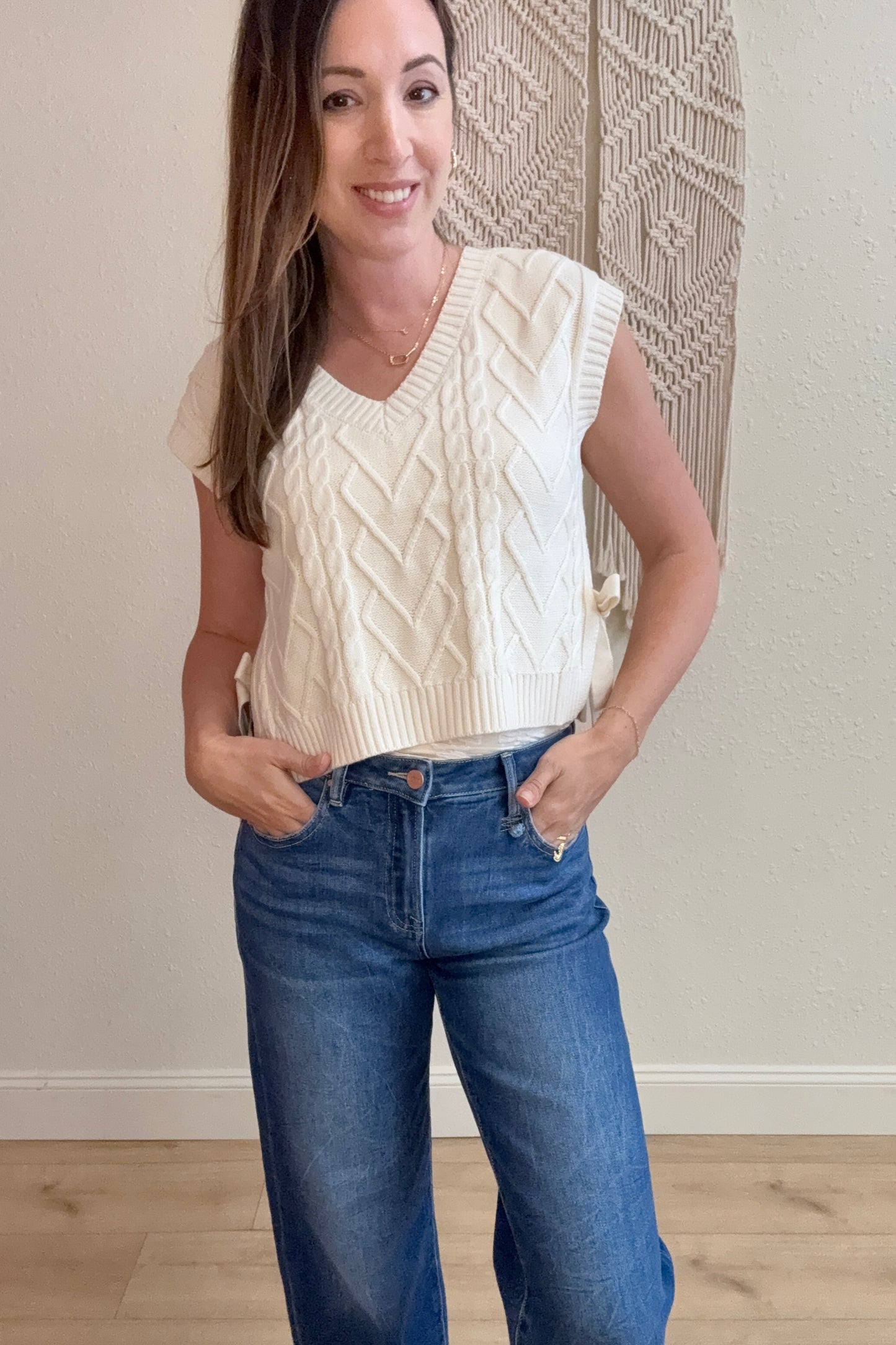 Louisa Cream Side Tie Sweater Vest