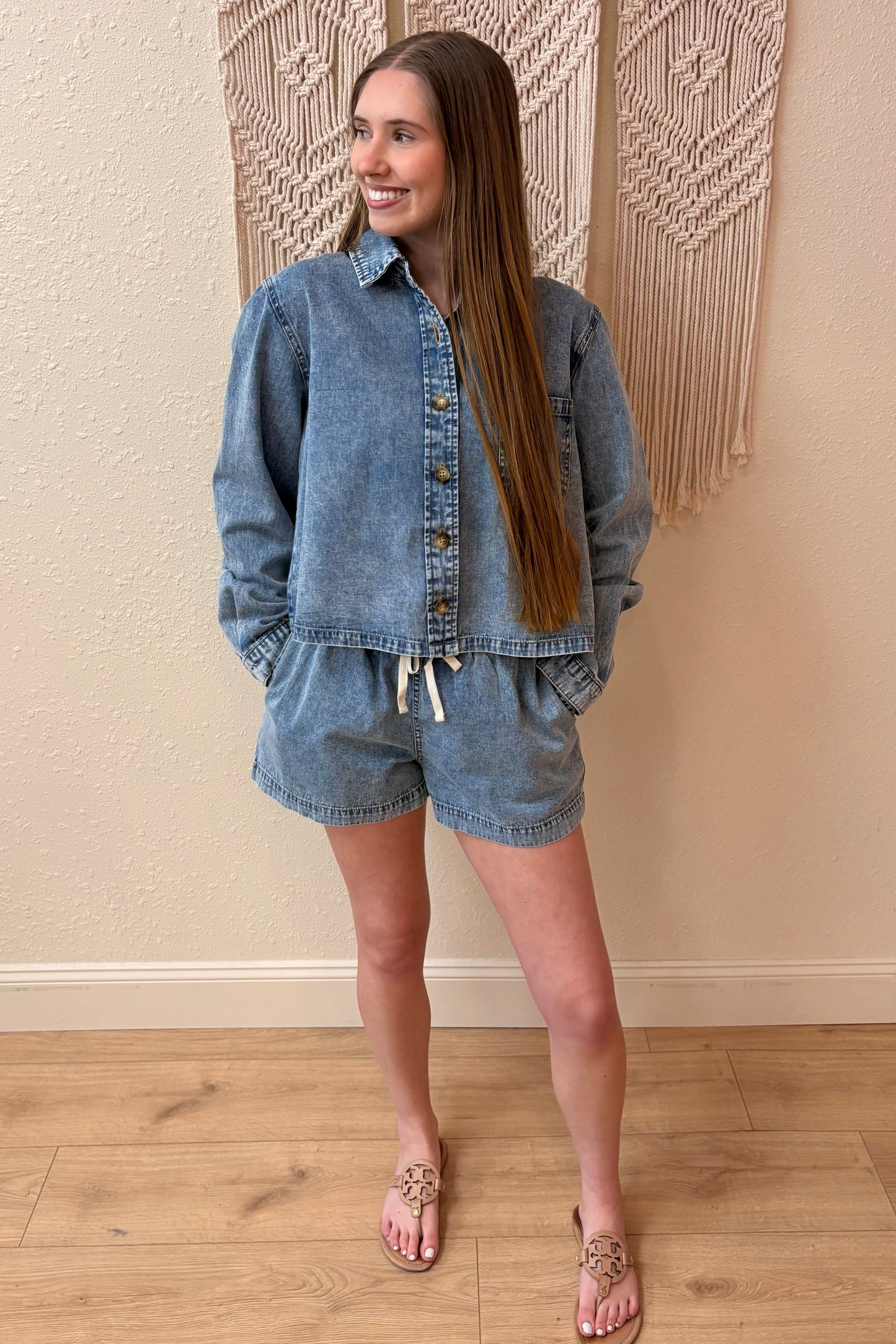 Monica Denim Cropped Long Sleeve Top