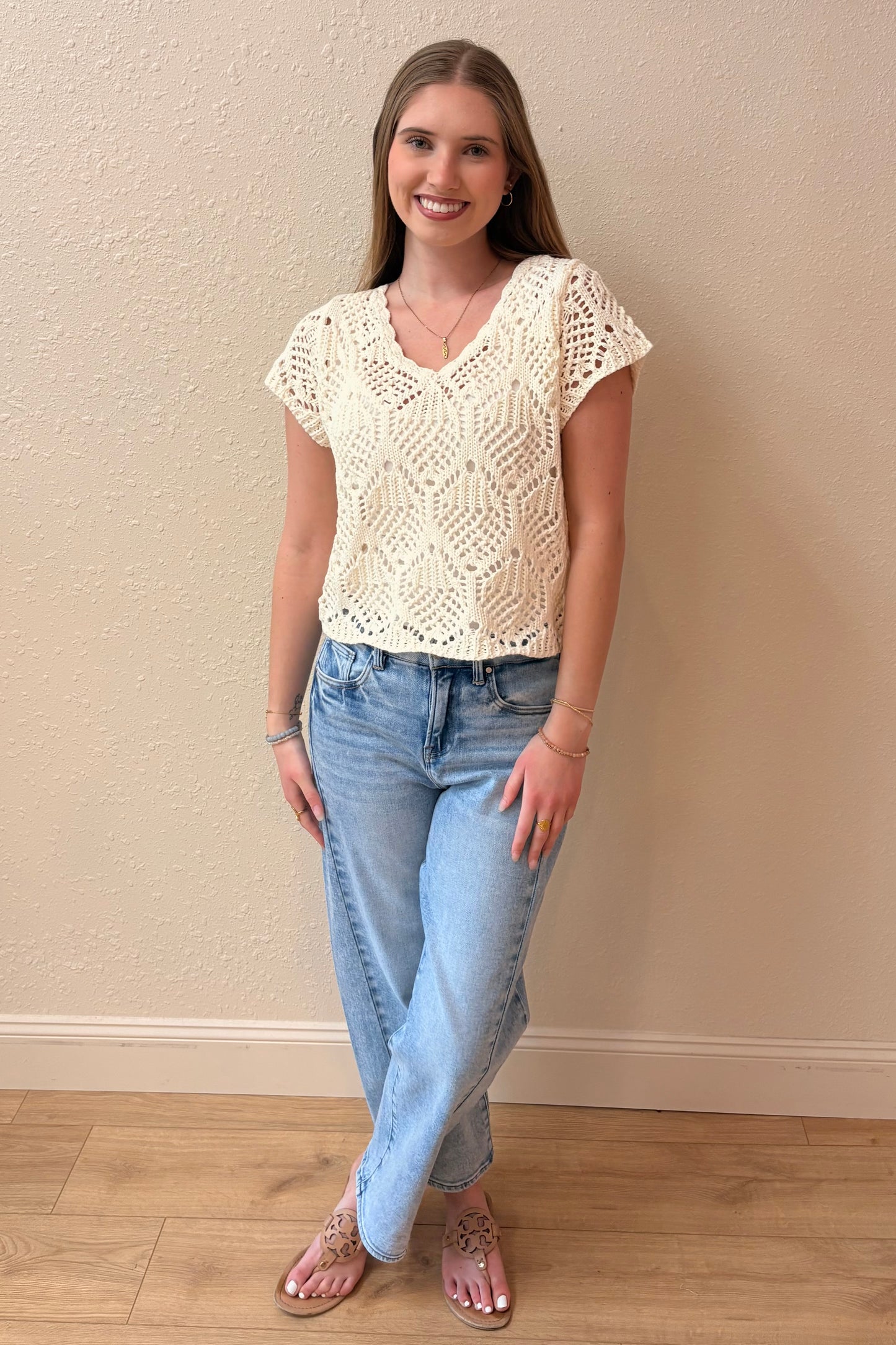 Andrea Crochet Knit Sweater Top