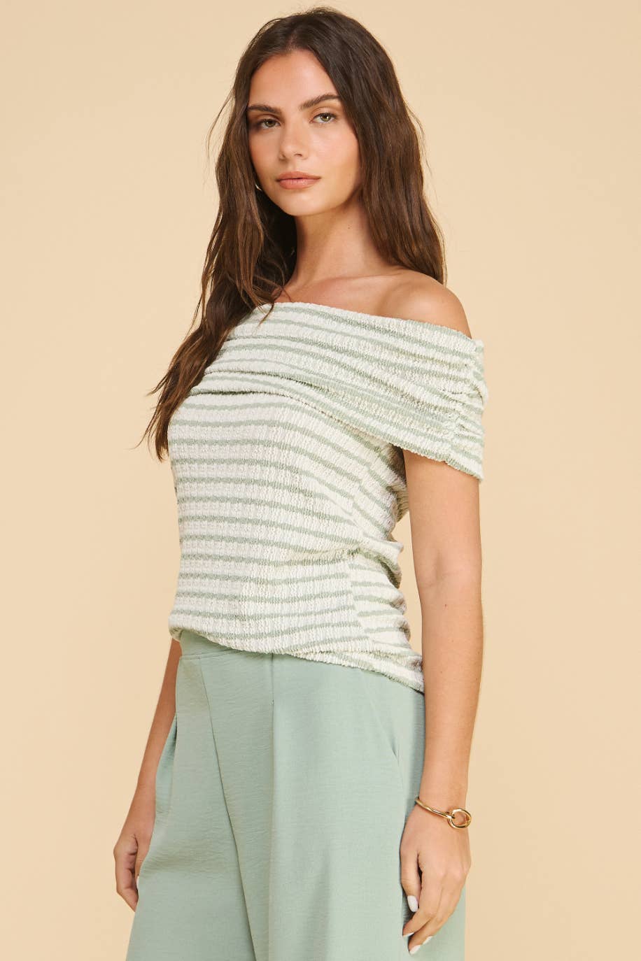 Hazel Off the shoulder Striped Top Sage