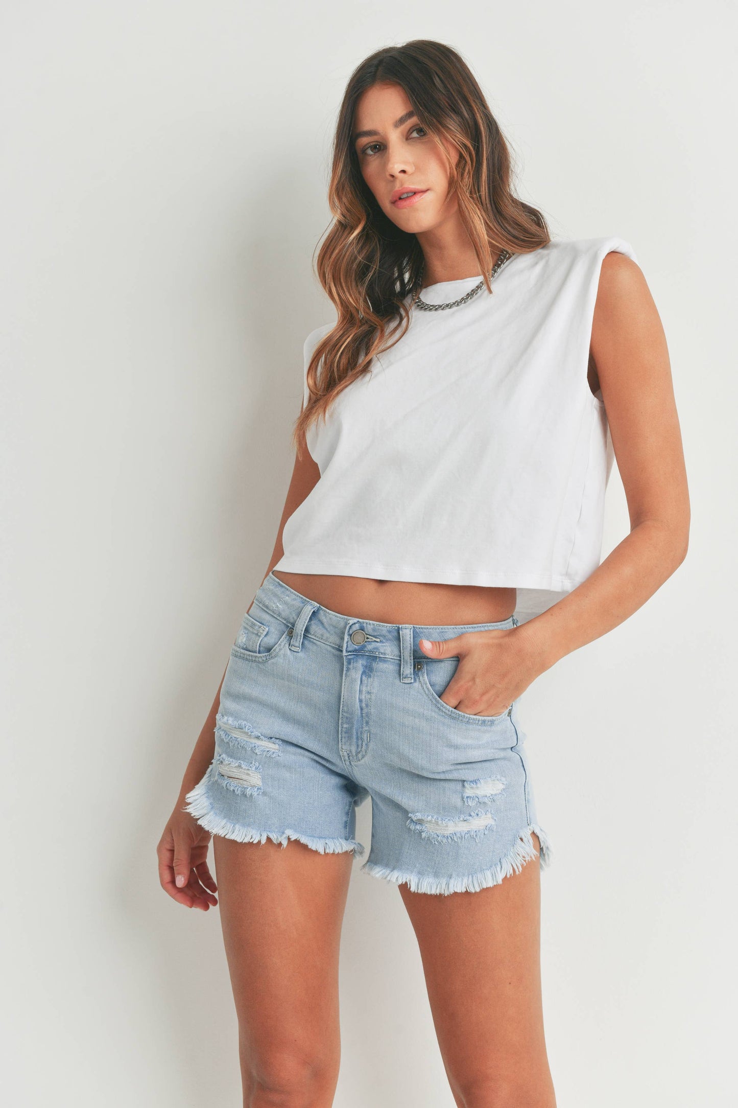 JBD Curved Fray Hem Short