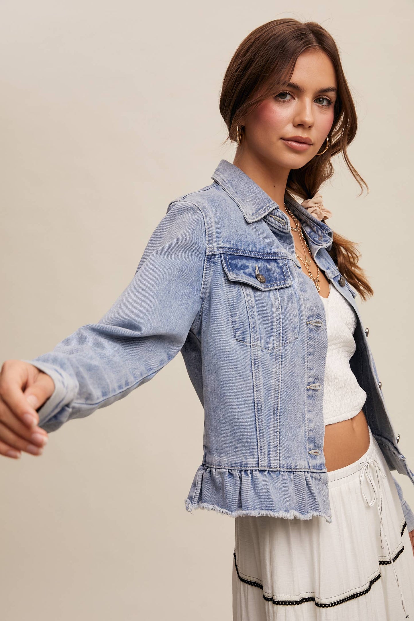 Nova Ruffled Hem Denim Jacket