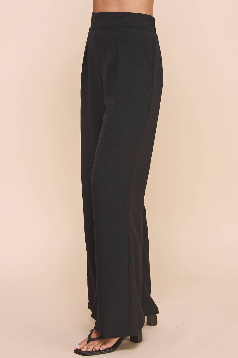 Melissa Front Pleat Flowy Black Pants