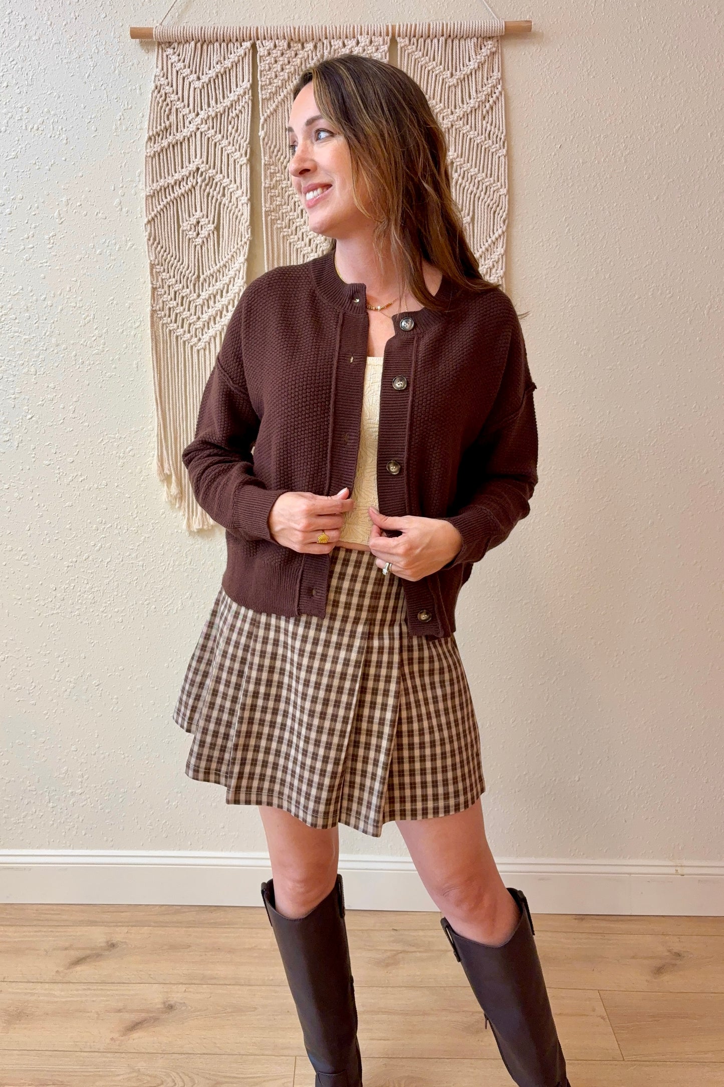 Emery Brown Exposed Seam Cardigan Sweater