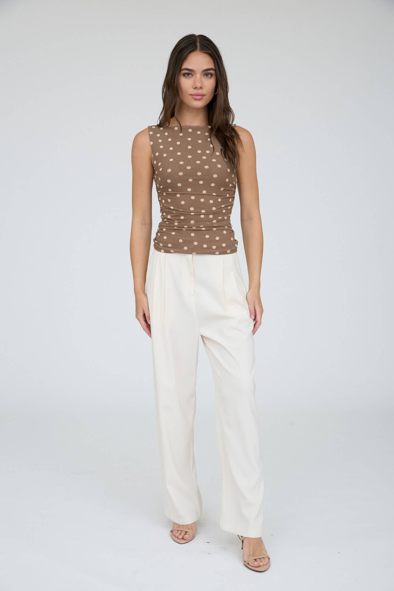 Marley Polka Dot Ruched Sleeveless Top