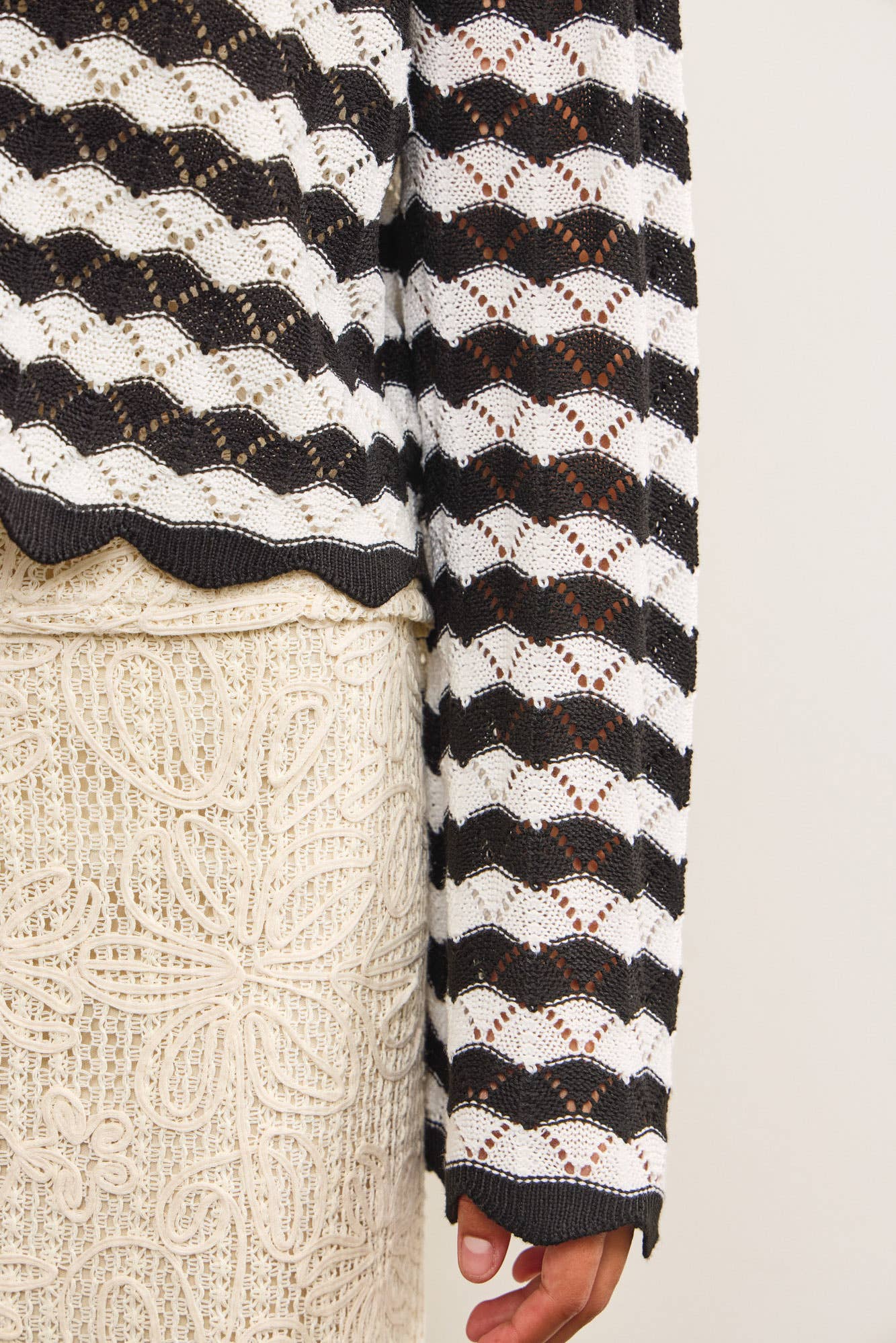 Miriam Scallop Edge Stripe Cardigan Sweater