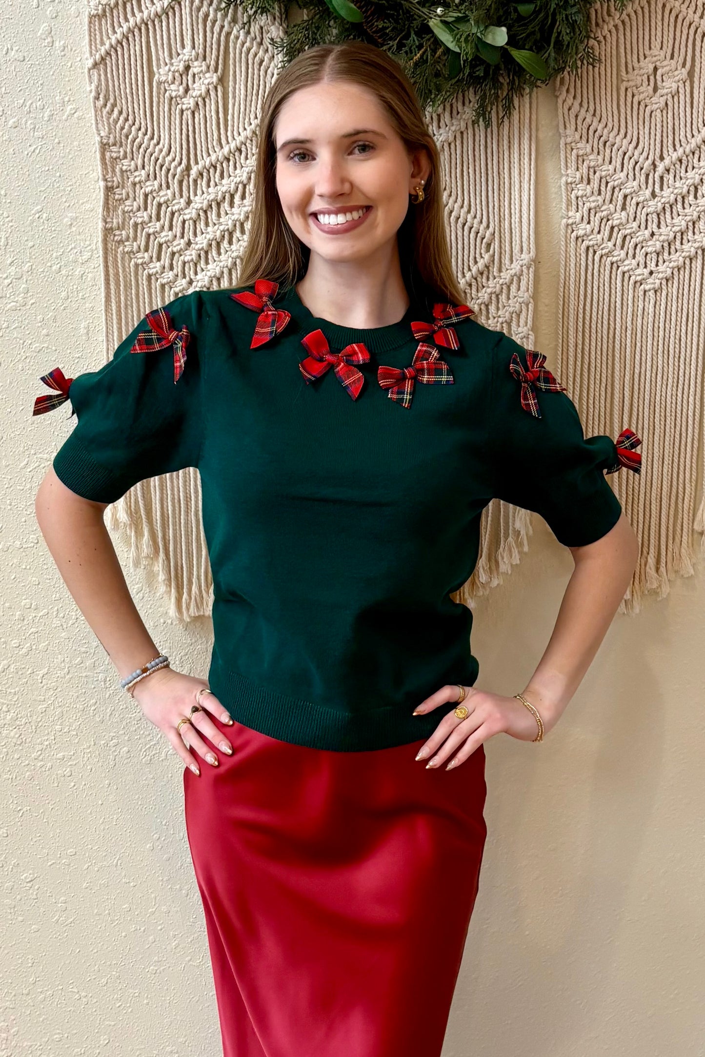 Natalie Plaid Bow Sweater Top