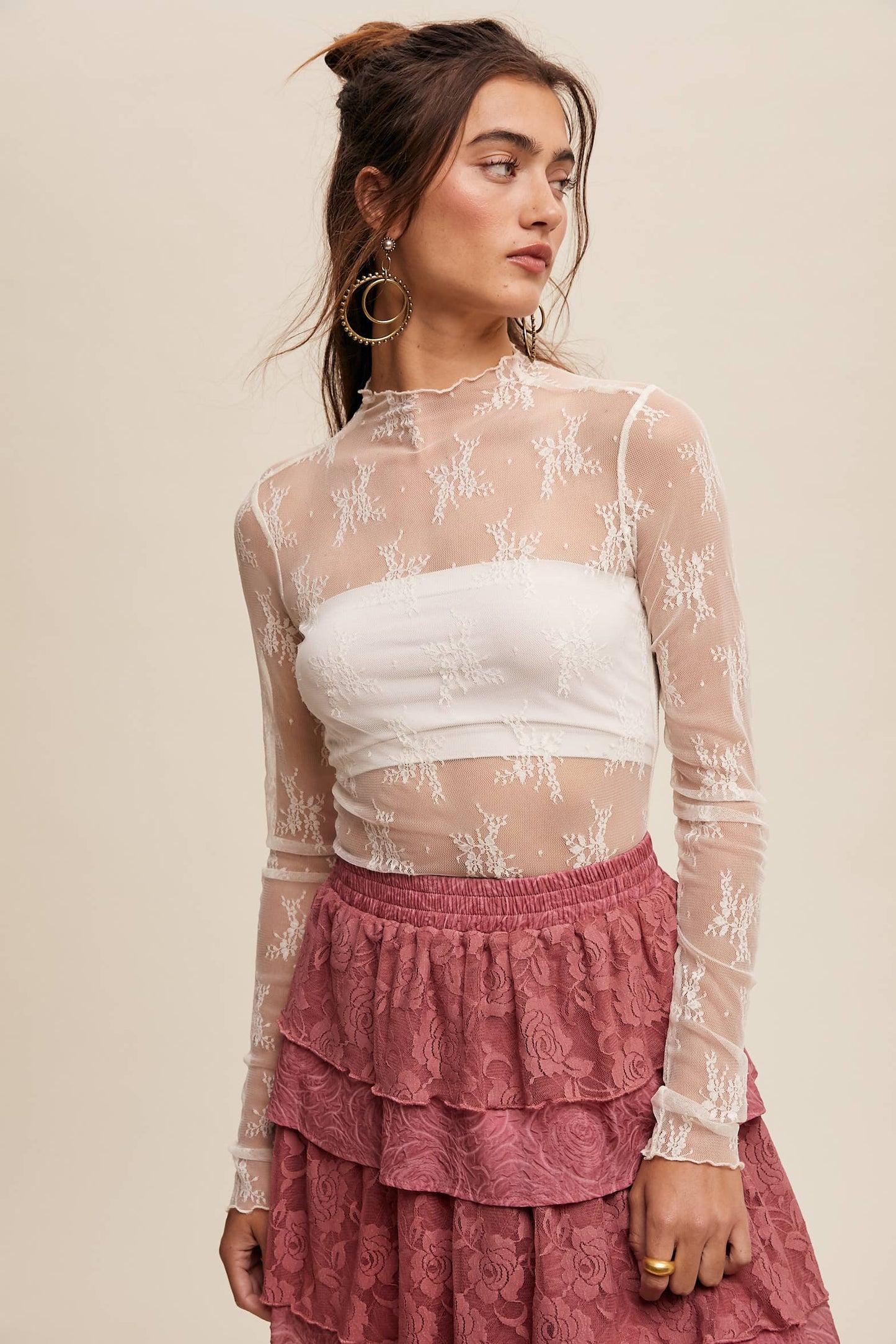 Sophia Sheer Lace Long-Sleeve Top