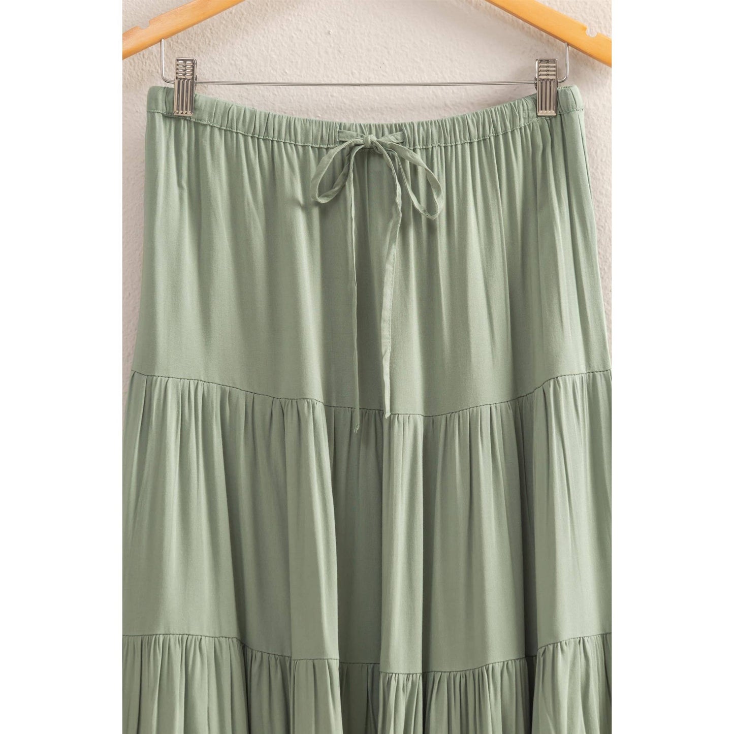 Mariah Sage Green Tiered Maxi Skirt