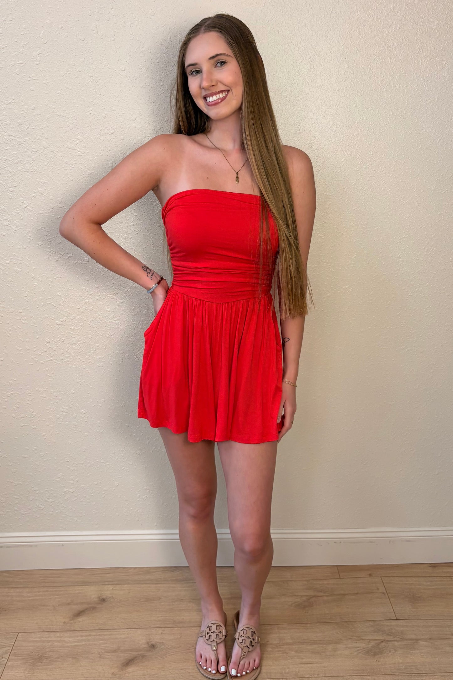 Serenity Red Strapless Romper