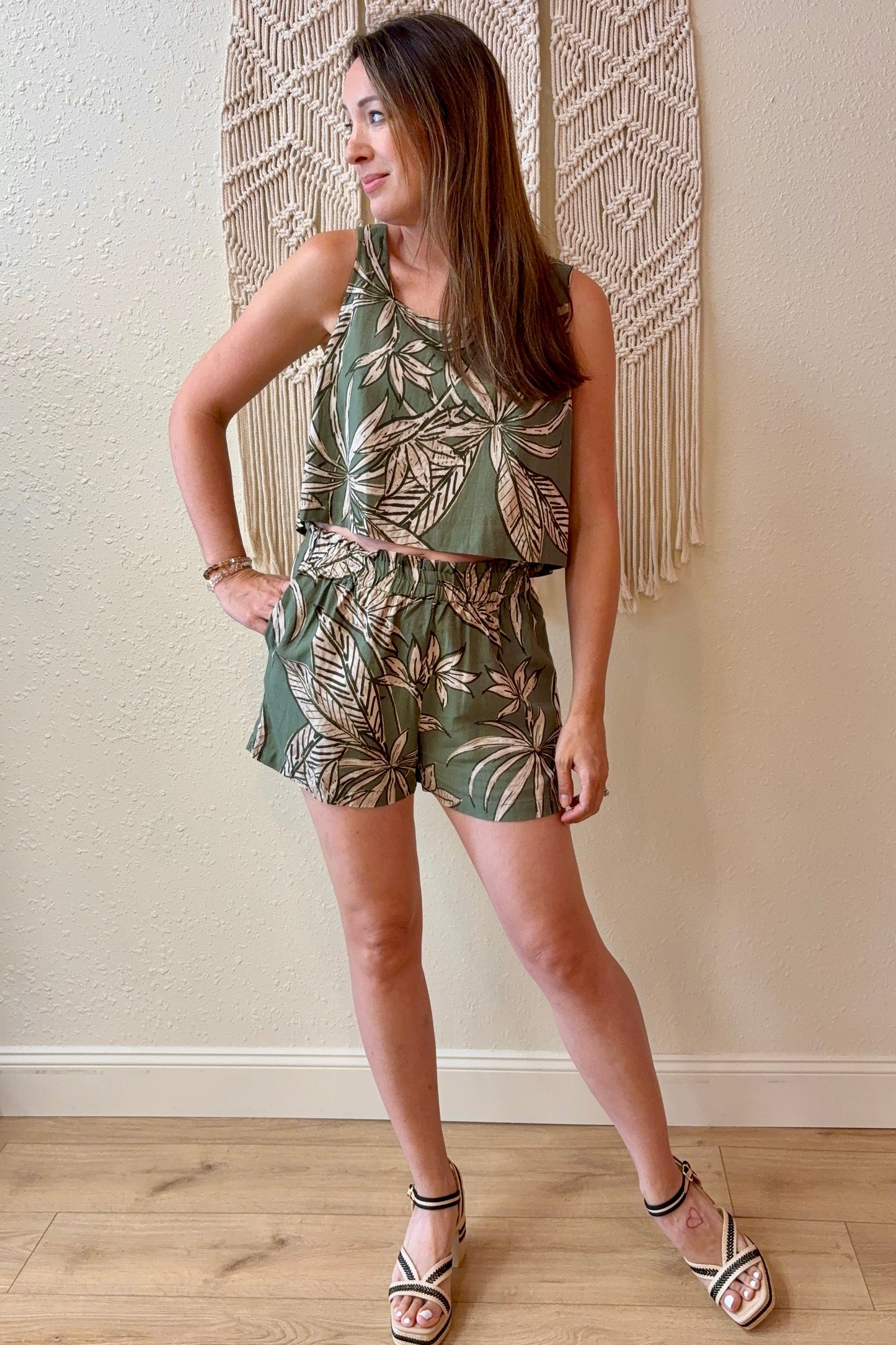 Athena Leaf Print Linen Tank Top