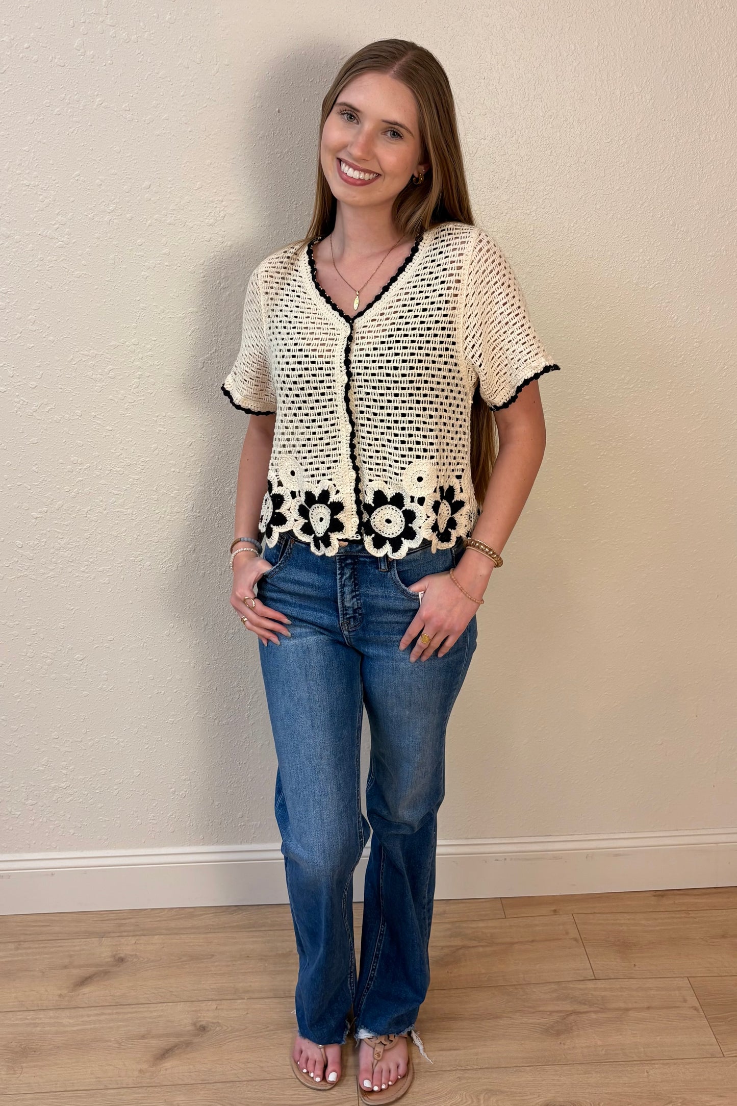 Amelia Short Sleeve Crochet Cardigan