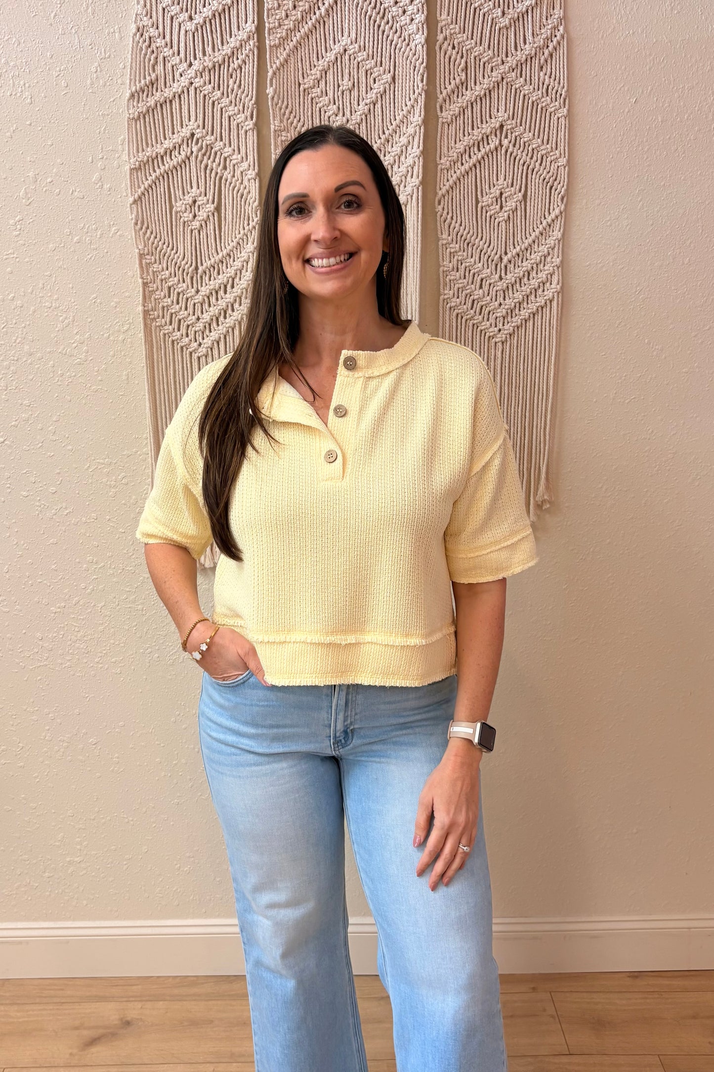 Harper Raw Edge Henley Knit Top