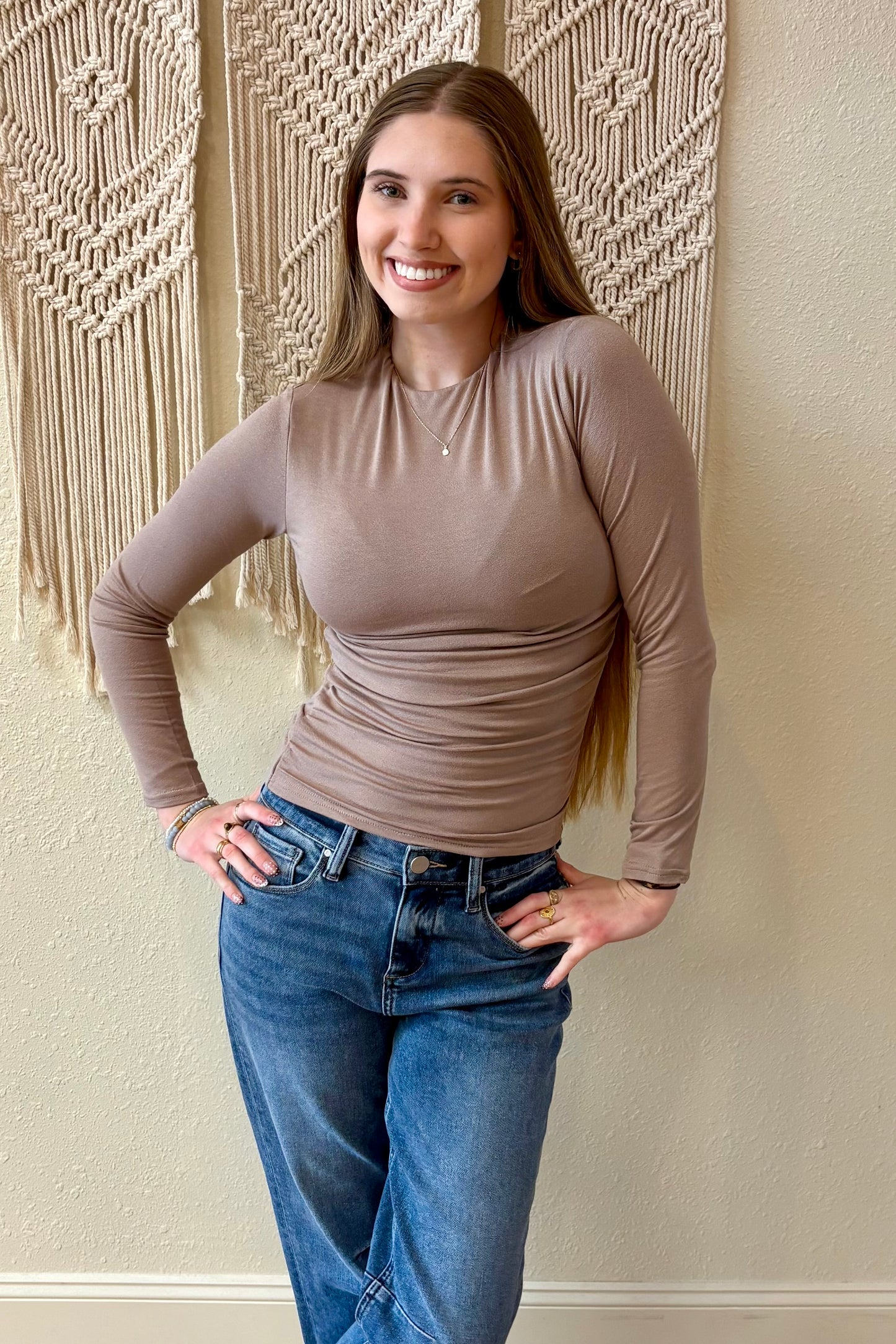 Marlena Ruched Side Long Sleeve Knit Top