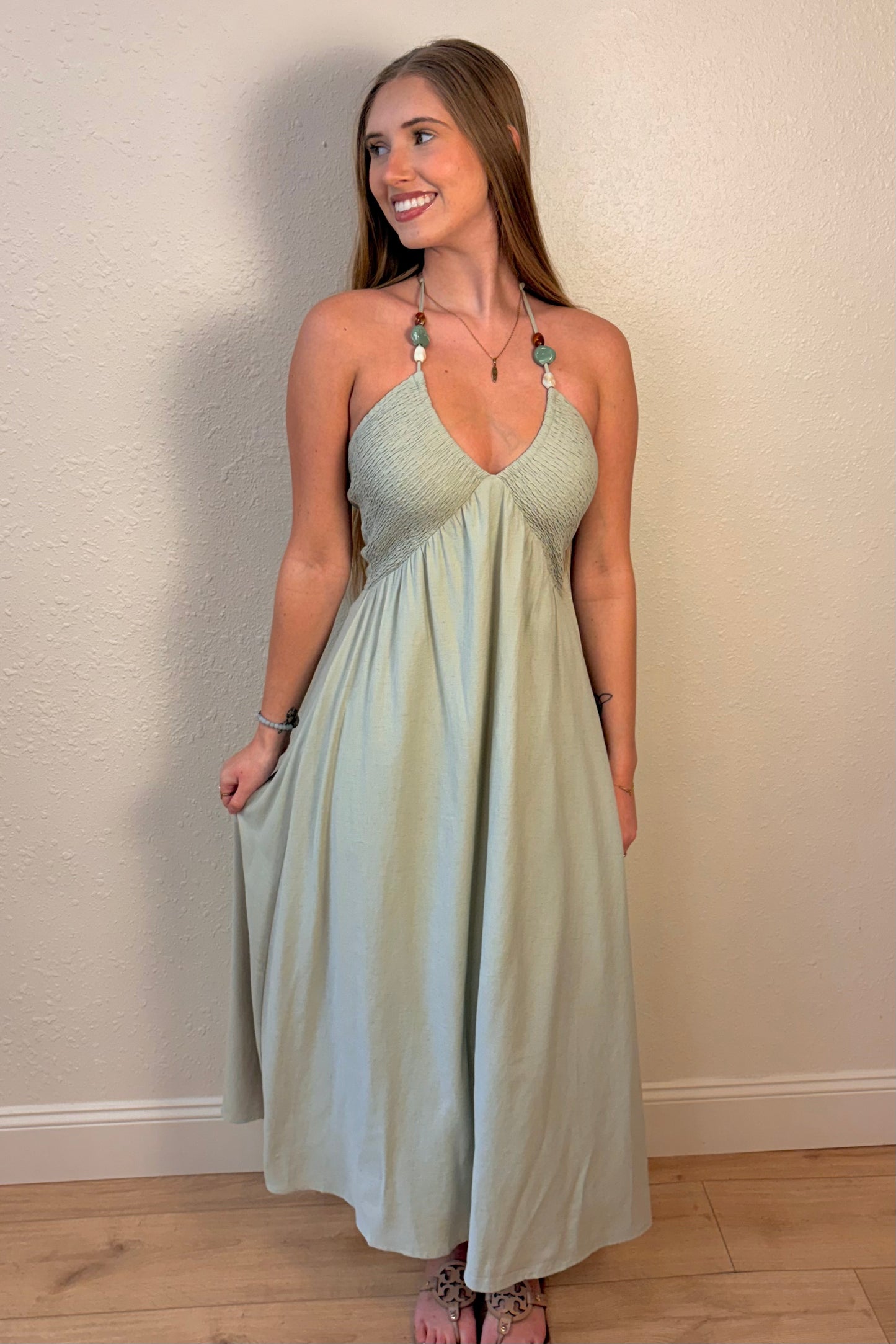 Jenna Beaded Halter Maxi Dress